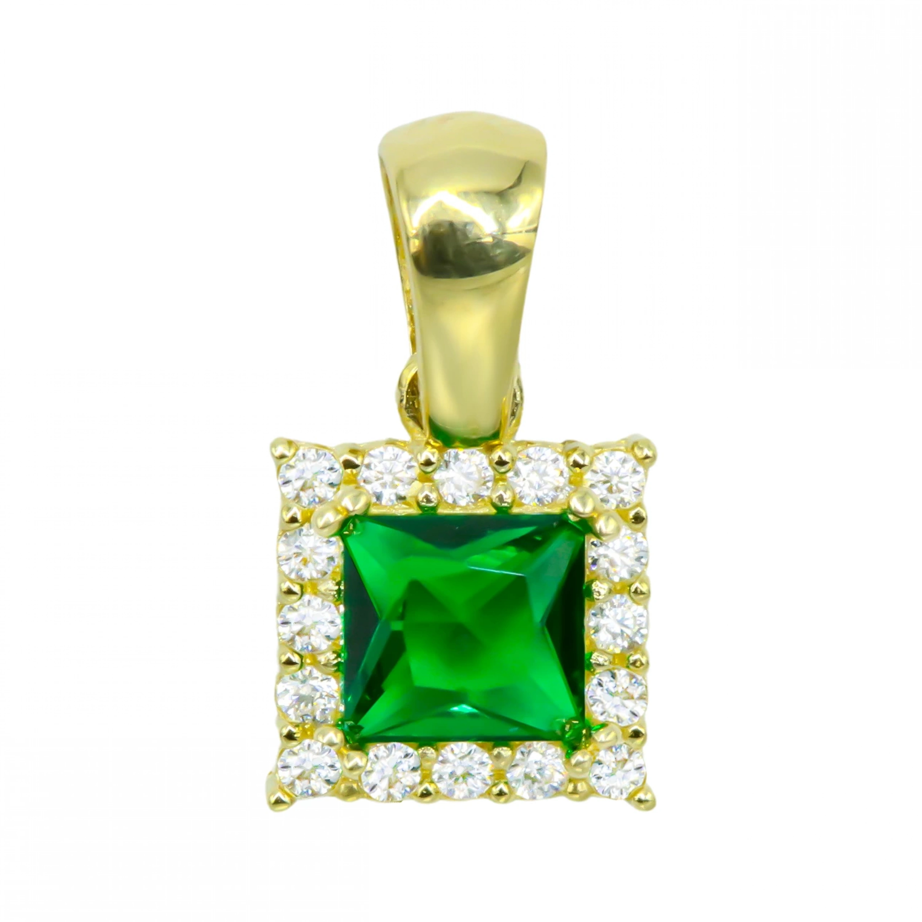 Yeşil Kare Taşlı 14 Ayar Altın Kolye Ucu