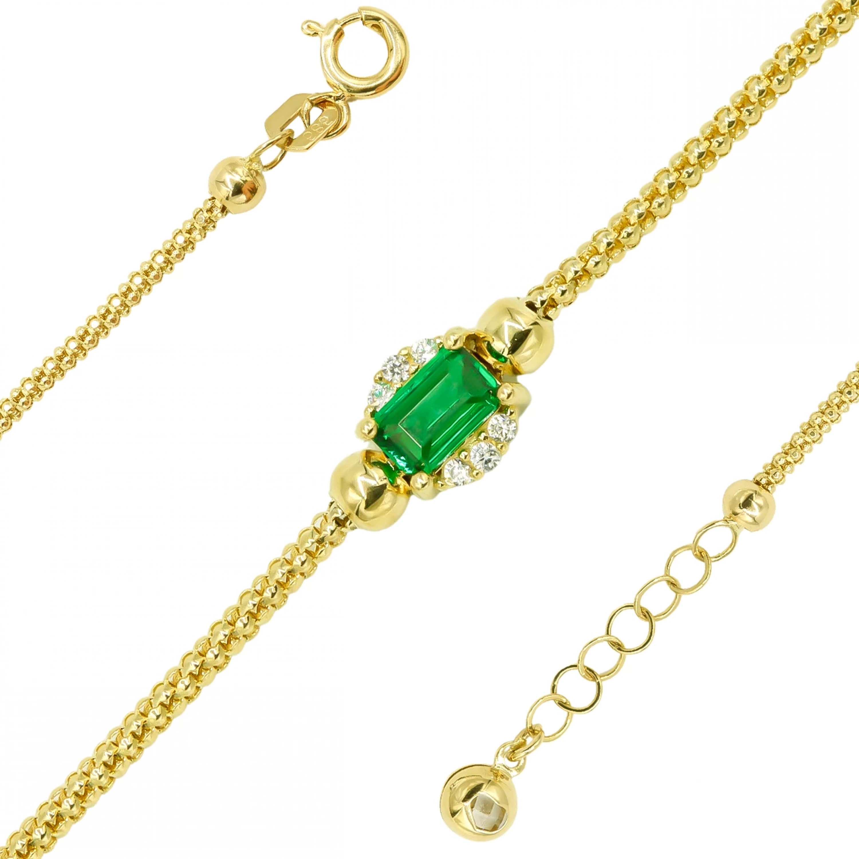 Yeşil Taşlı 14 Ayar Altın Bileklik