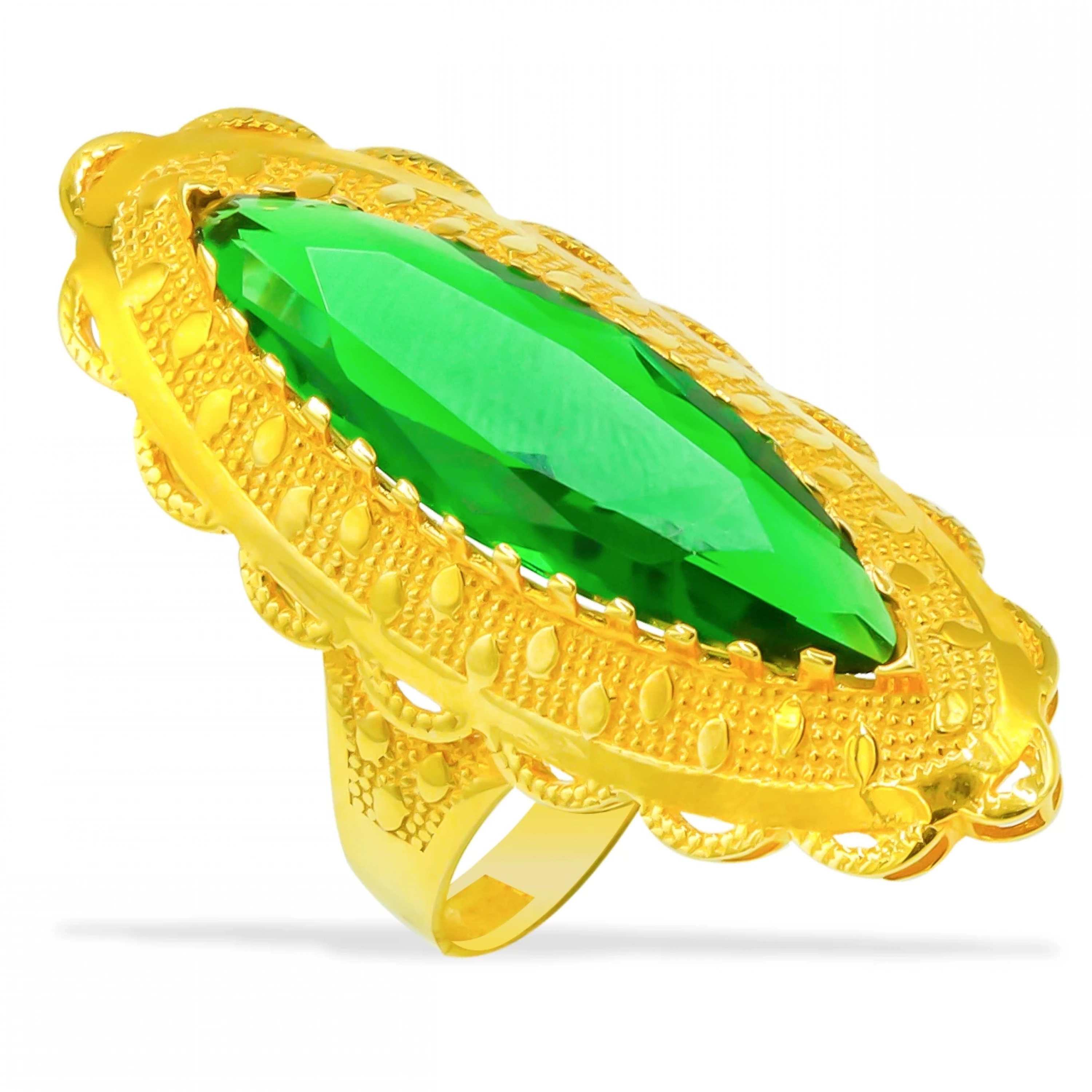 Yeşil Taşlı 14 Ayar Altın Yüzük