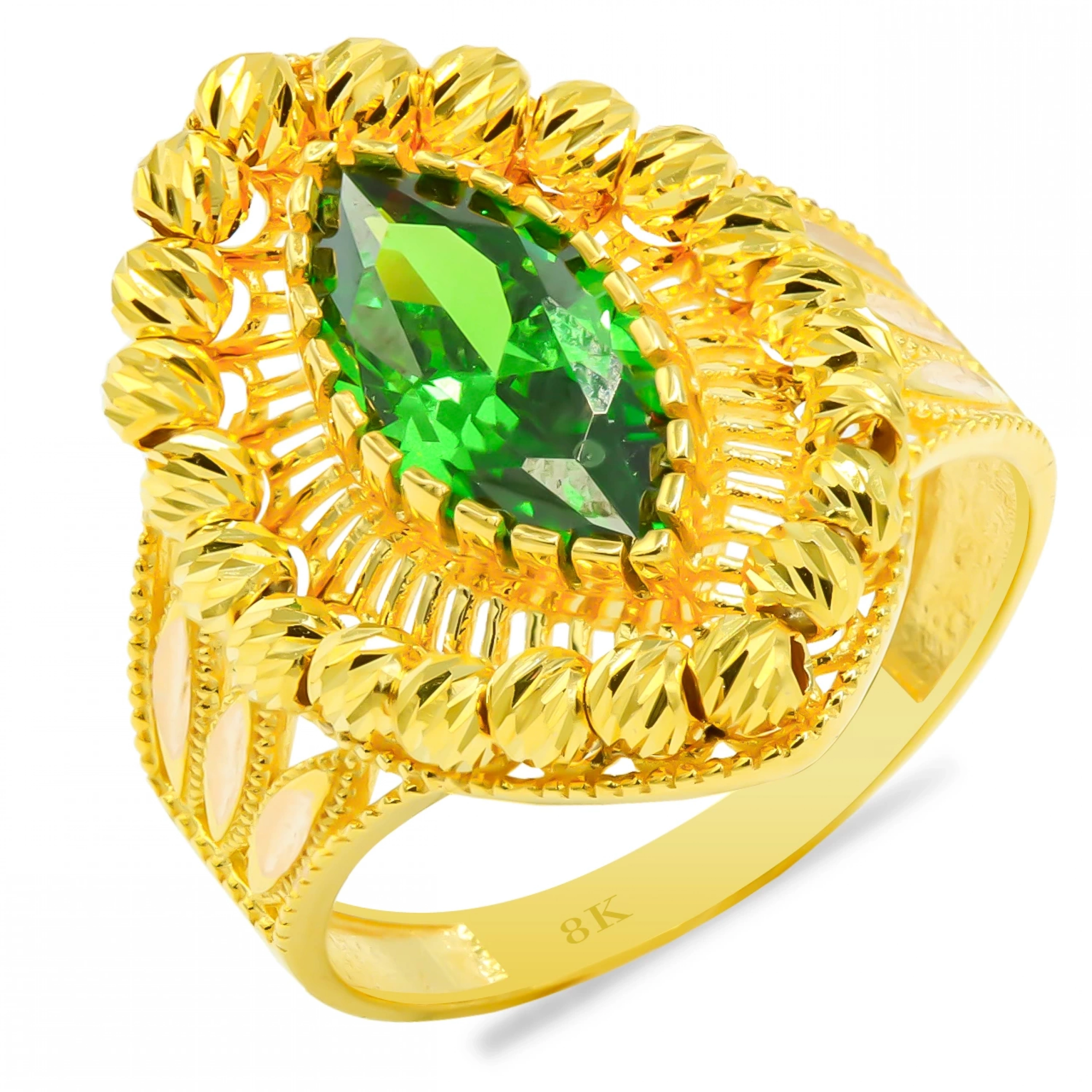 Yeşil Taşlı 8 Ayar Altın Yüzük