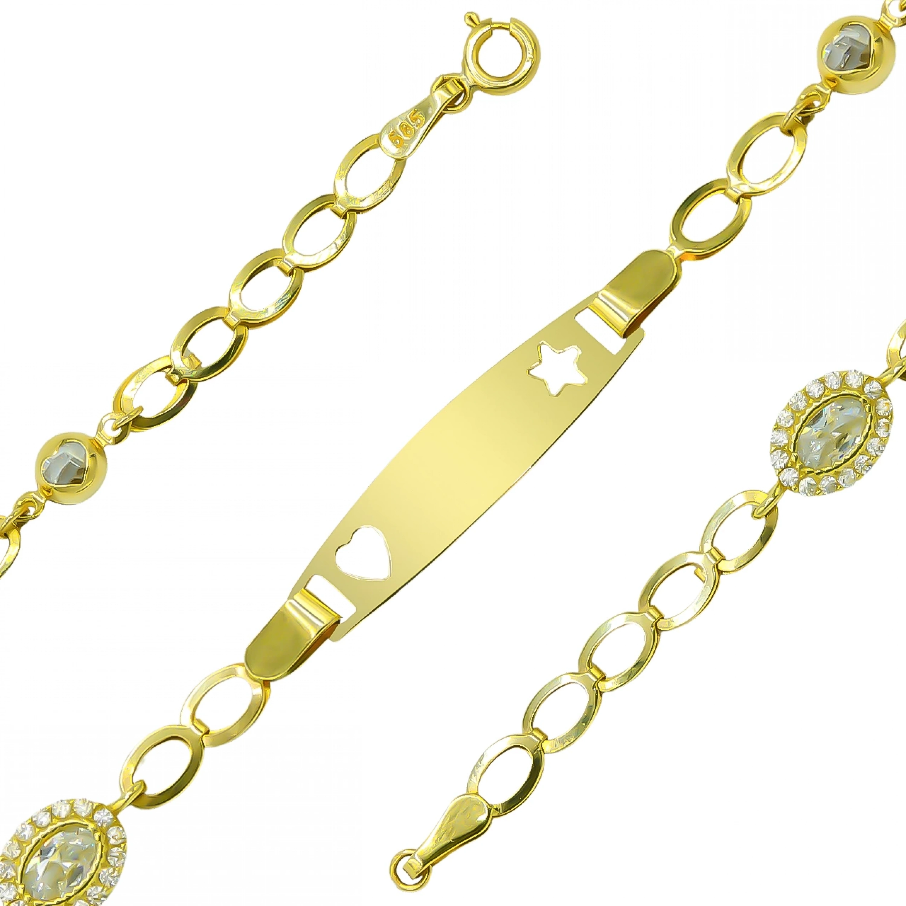 Yıldız Kalp Plakalı Taşlı 14 Ayar Altın Çocuk Künyesi