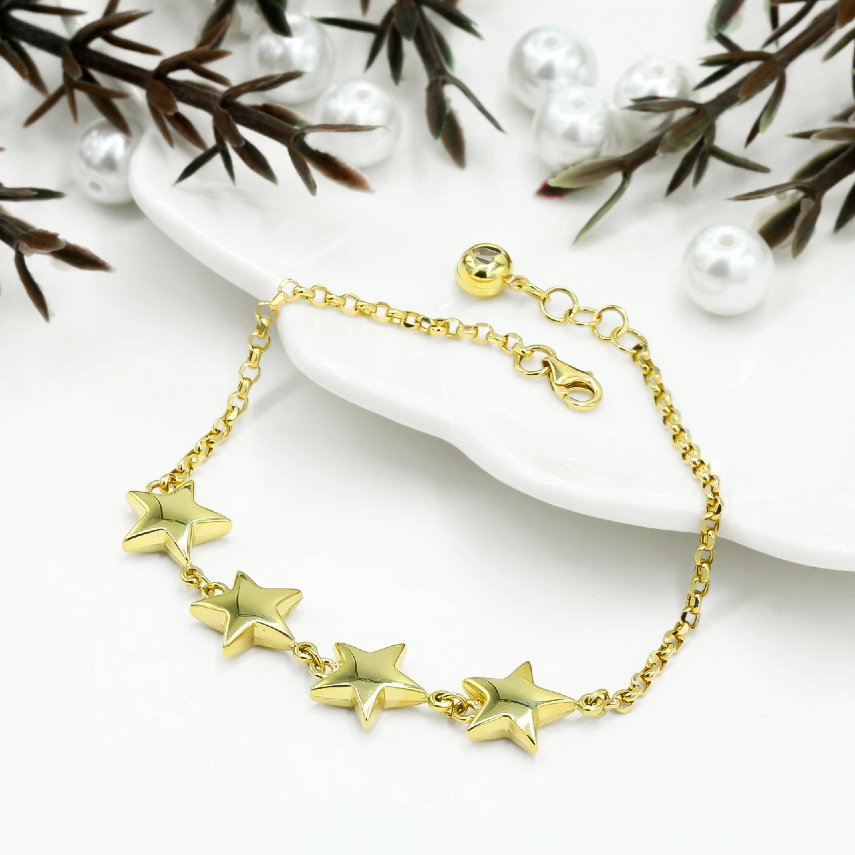 Yıldızlı 14 Ayar Altın Bileklik