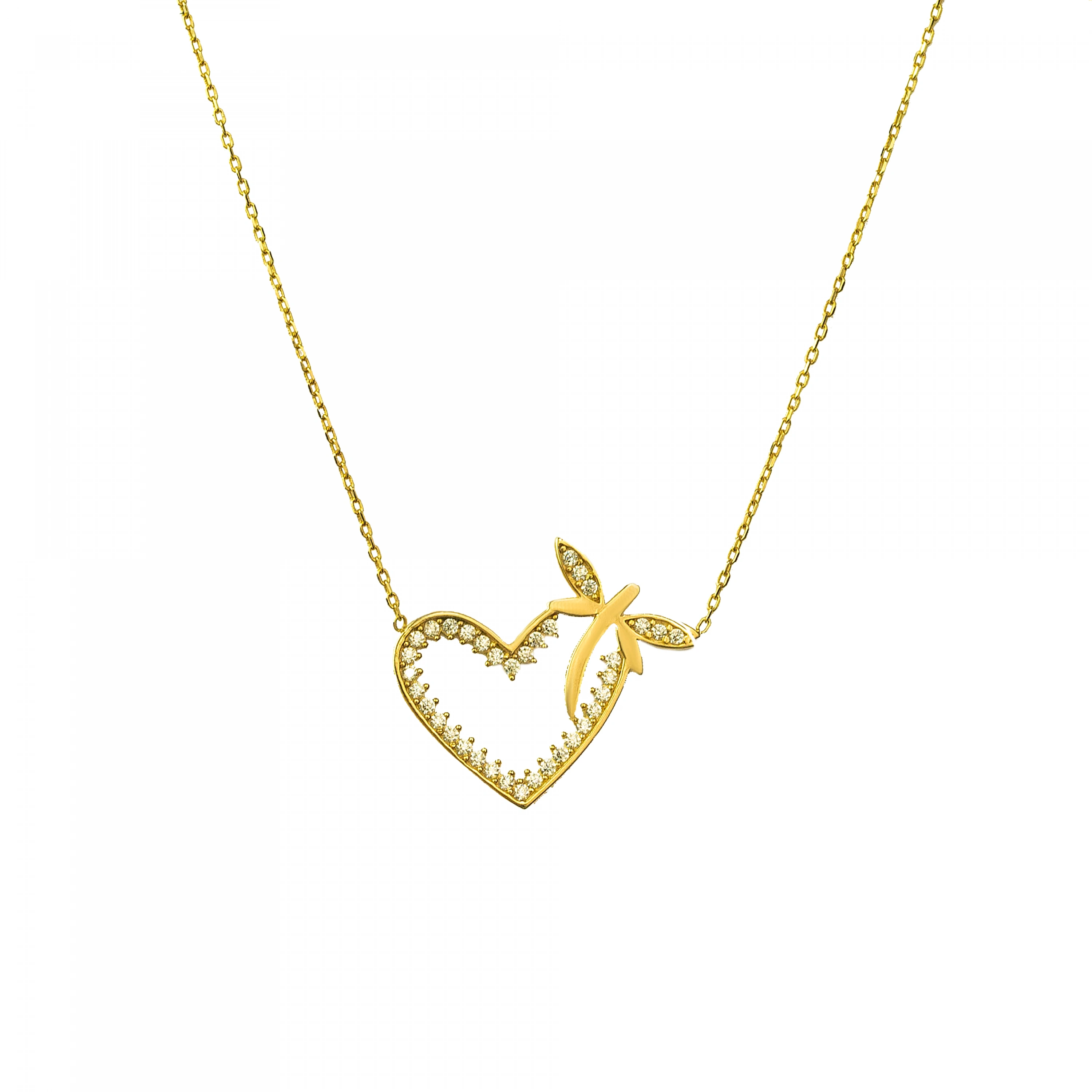 Yusufçuk Detaylı Kalp 8 Ayar Altın Kolye