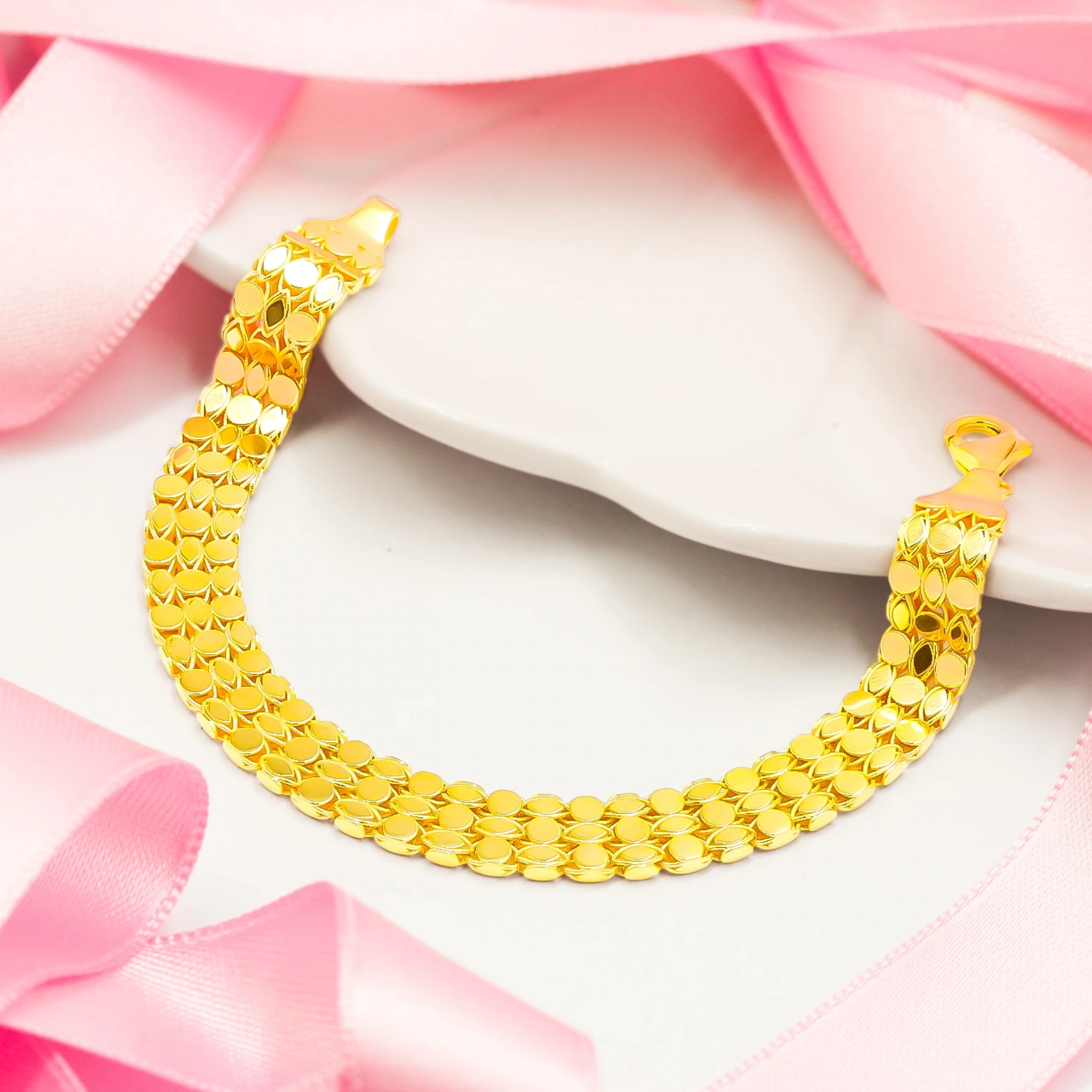 3 Sıralı Pullu 14 Ayar Altın Bileklik