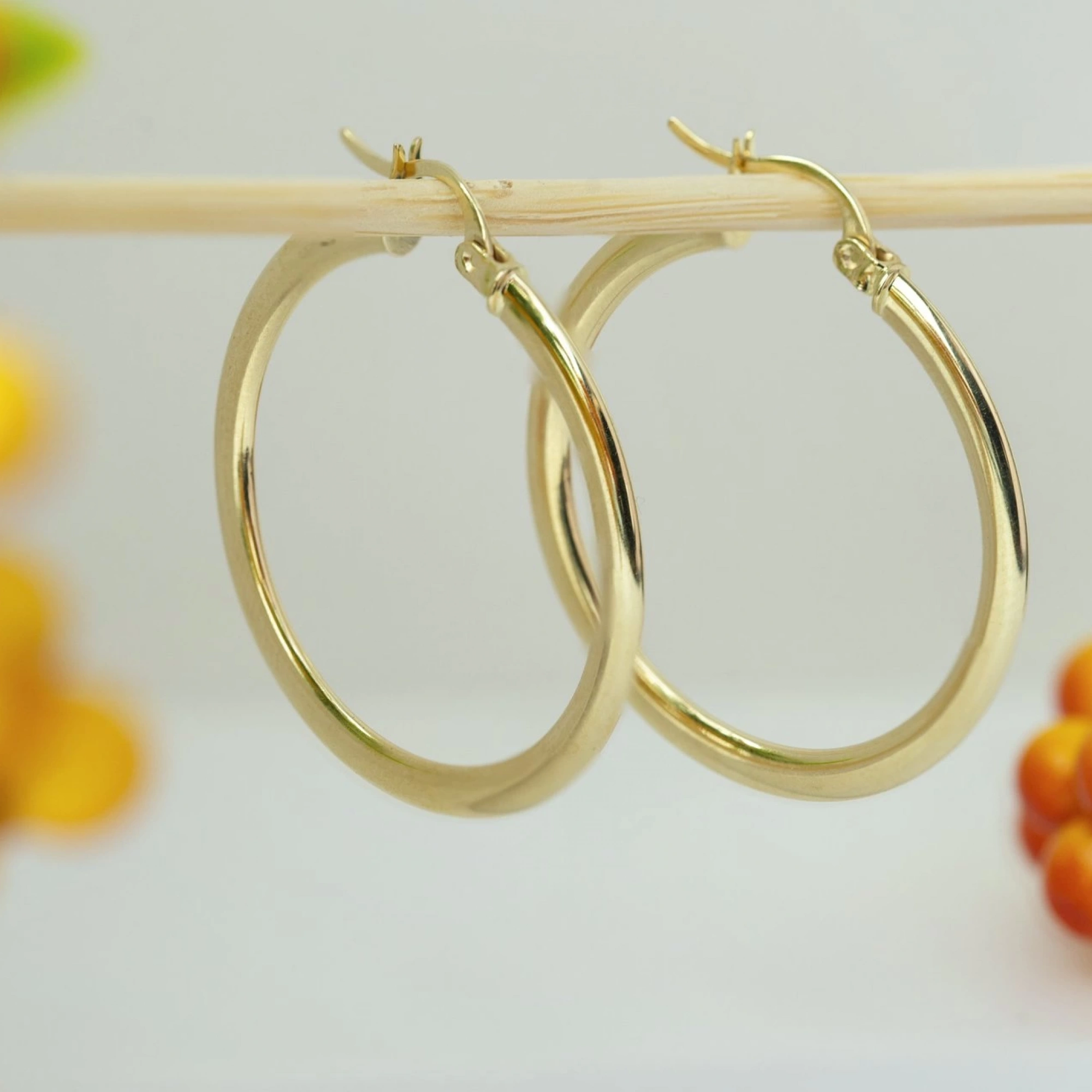 3.3 Cm. Çaplı Halka 14 Ayar Altın Küpe