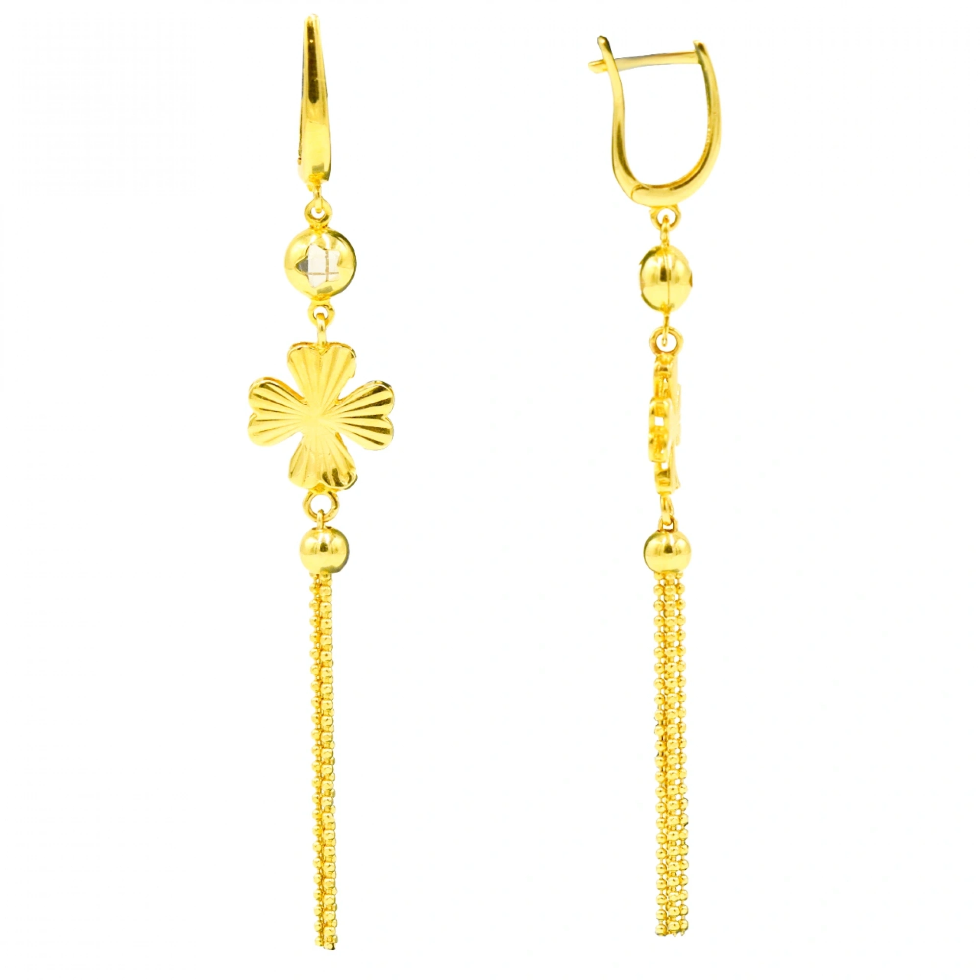 14 Ayar Sallantılı Yonca Altın Küpe