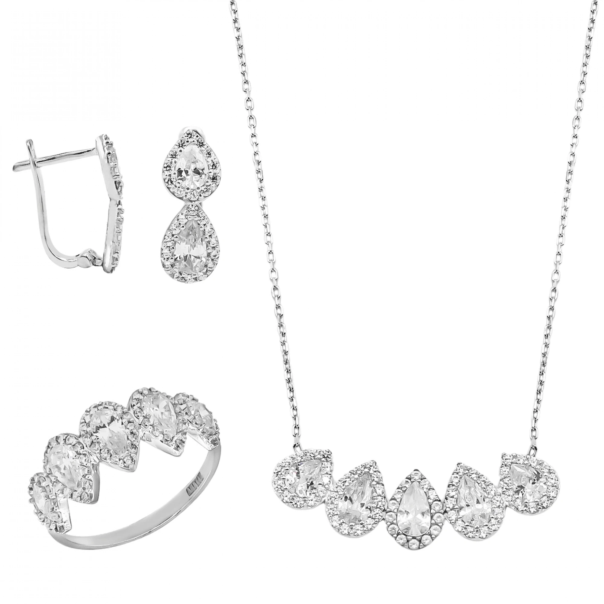 14 Ayar Beyaz Altın Damla Set