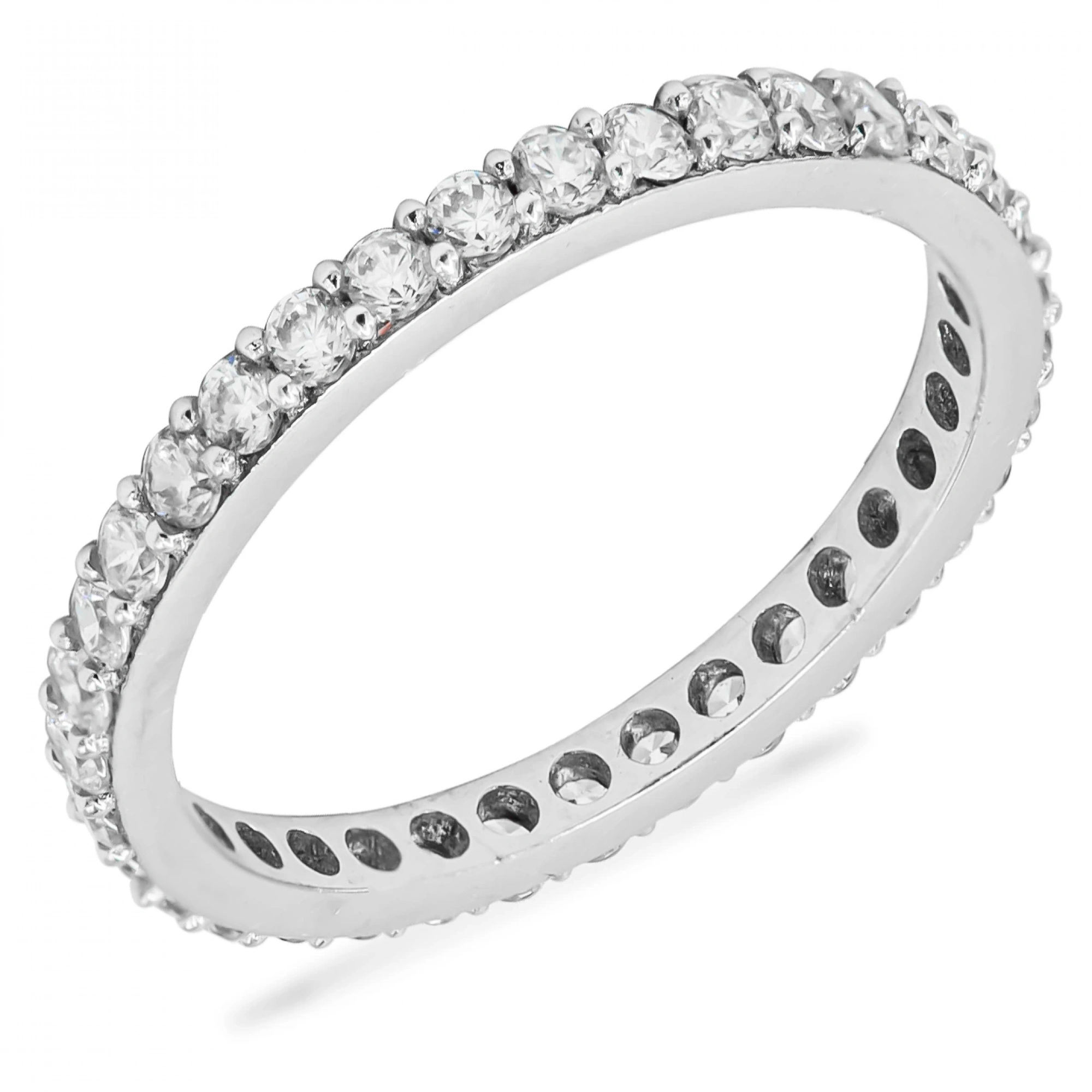 Tek Sıra Taşlı Tam tur 14 Ayar Beyaz Altın Yüzük