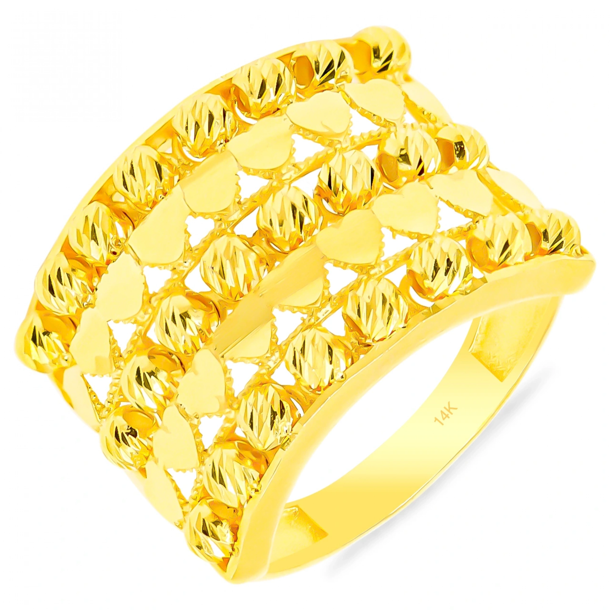 3 Sıra Dorikalı ve Kalpli 14 Ayar Altın Yüzük