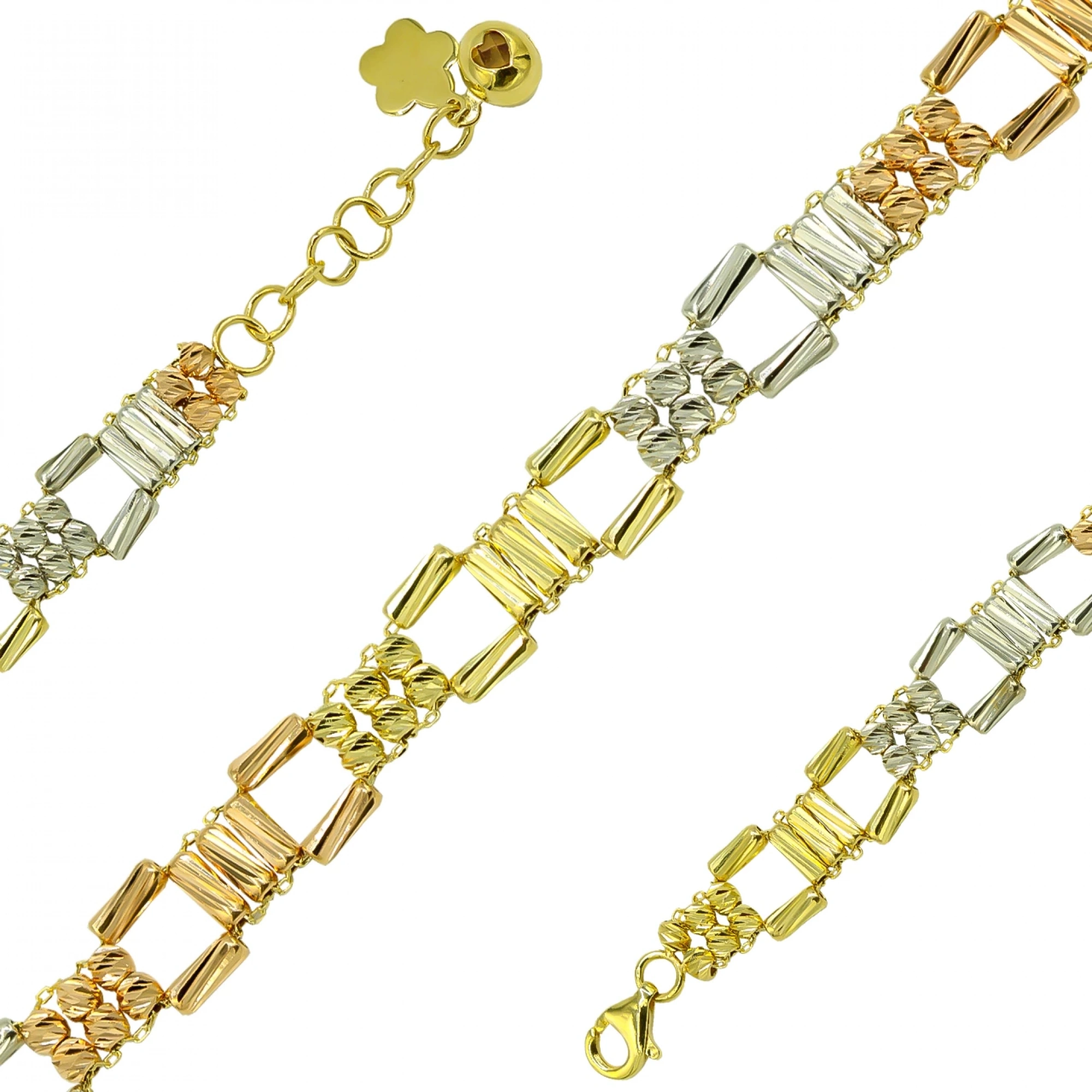 3 Renk Dorika Zincirli 14 Ayar Altın Bileklik