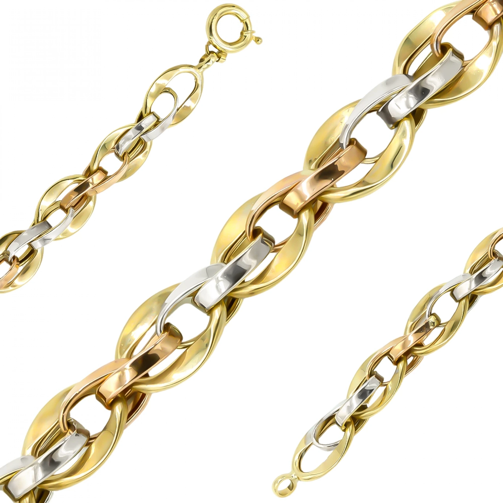 3 Renk Oval Hallow 8 Ayar Altın Bileklik