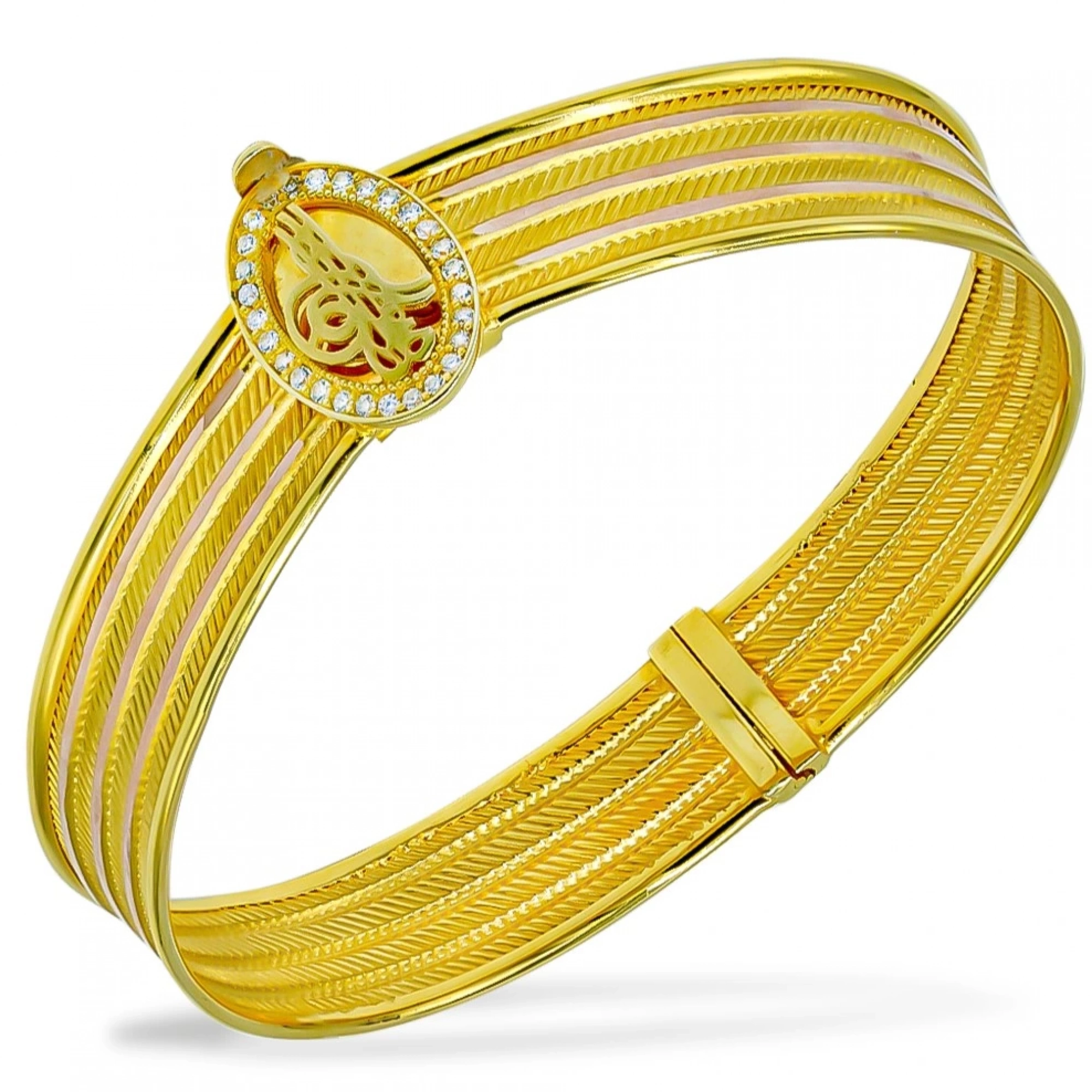 4 Sıra Tuğralı Trabzon Hasır 8 Ayar Kelepçe Bilezik