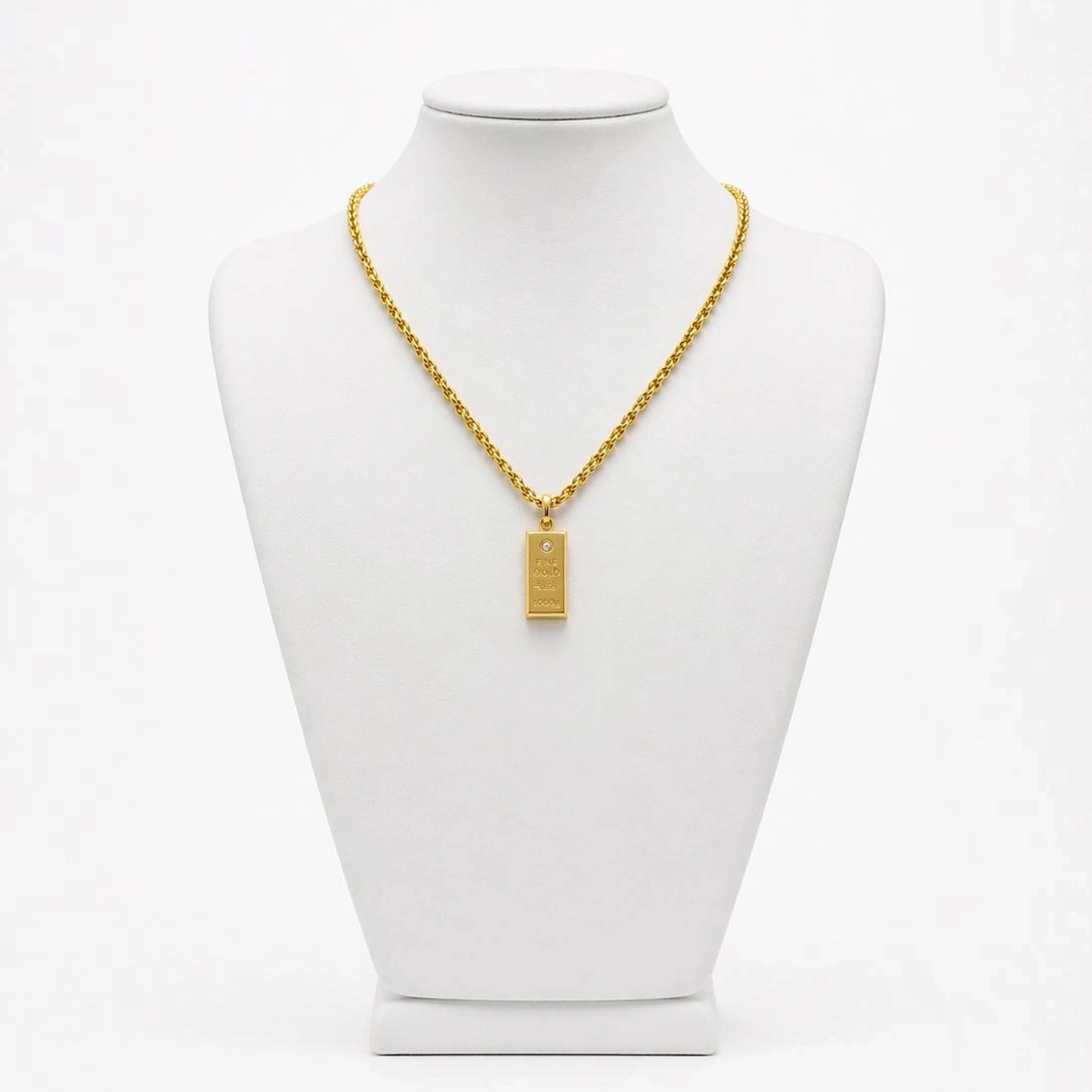 Taşlı Külçe 14 Ayar Altın Kolye Ucu