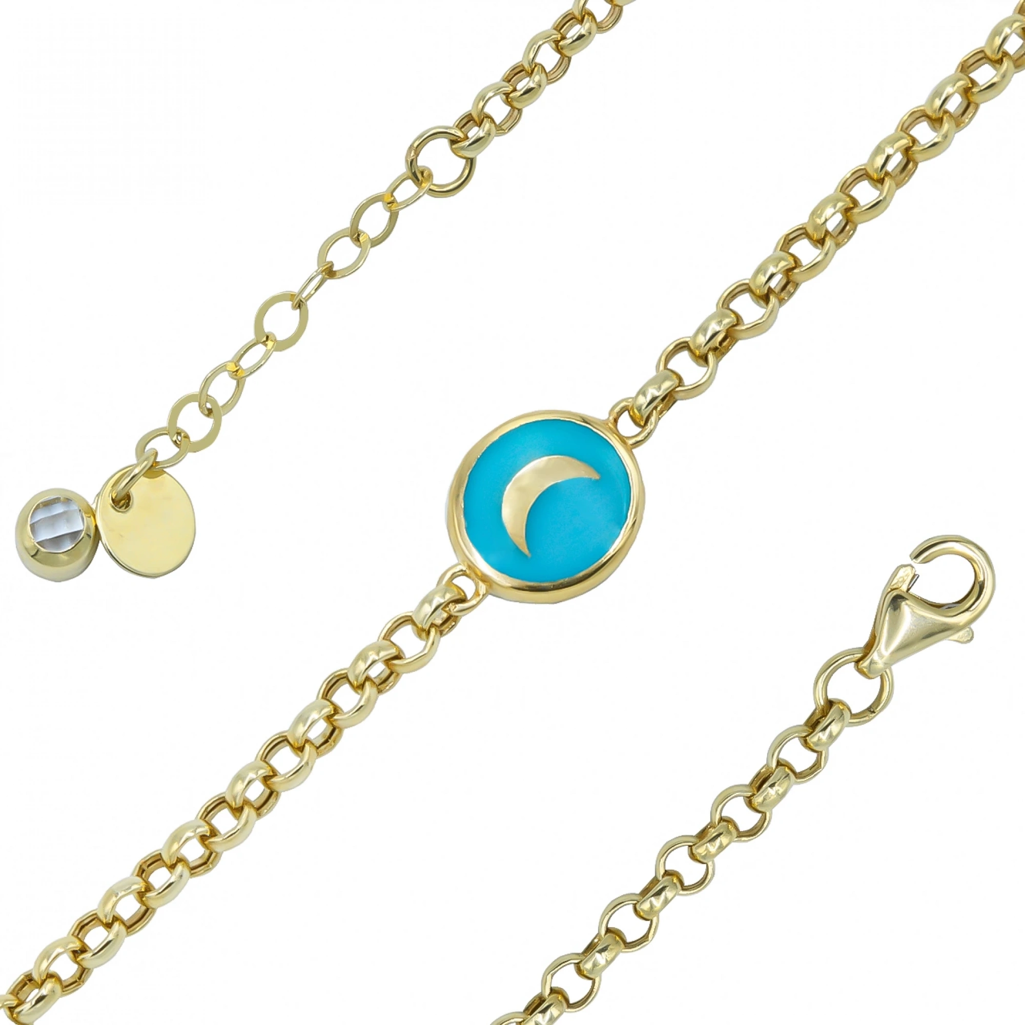 Çift Taraflı Ay Figürlü 14 Ayar Altın Bileklik