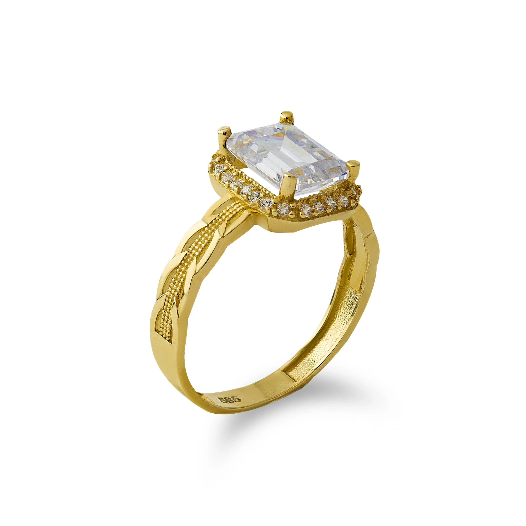 Baget Dikdörtgen Kesim 14 Ayar Altın Yüzük