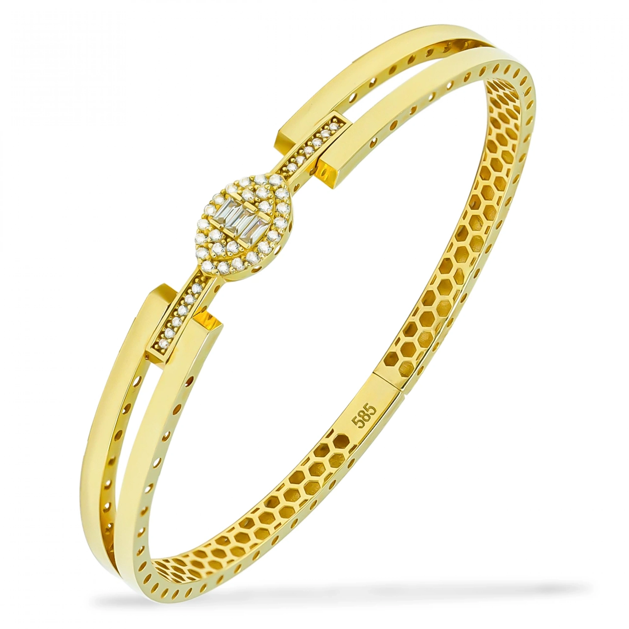 Baget Taşlı 14 Ayar Kelepçe Bilezik