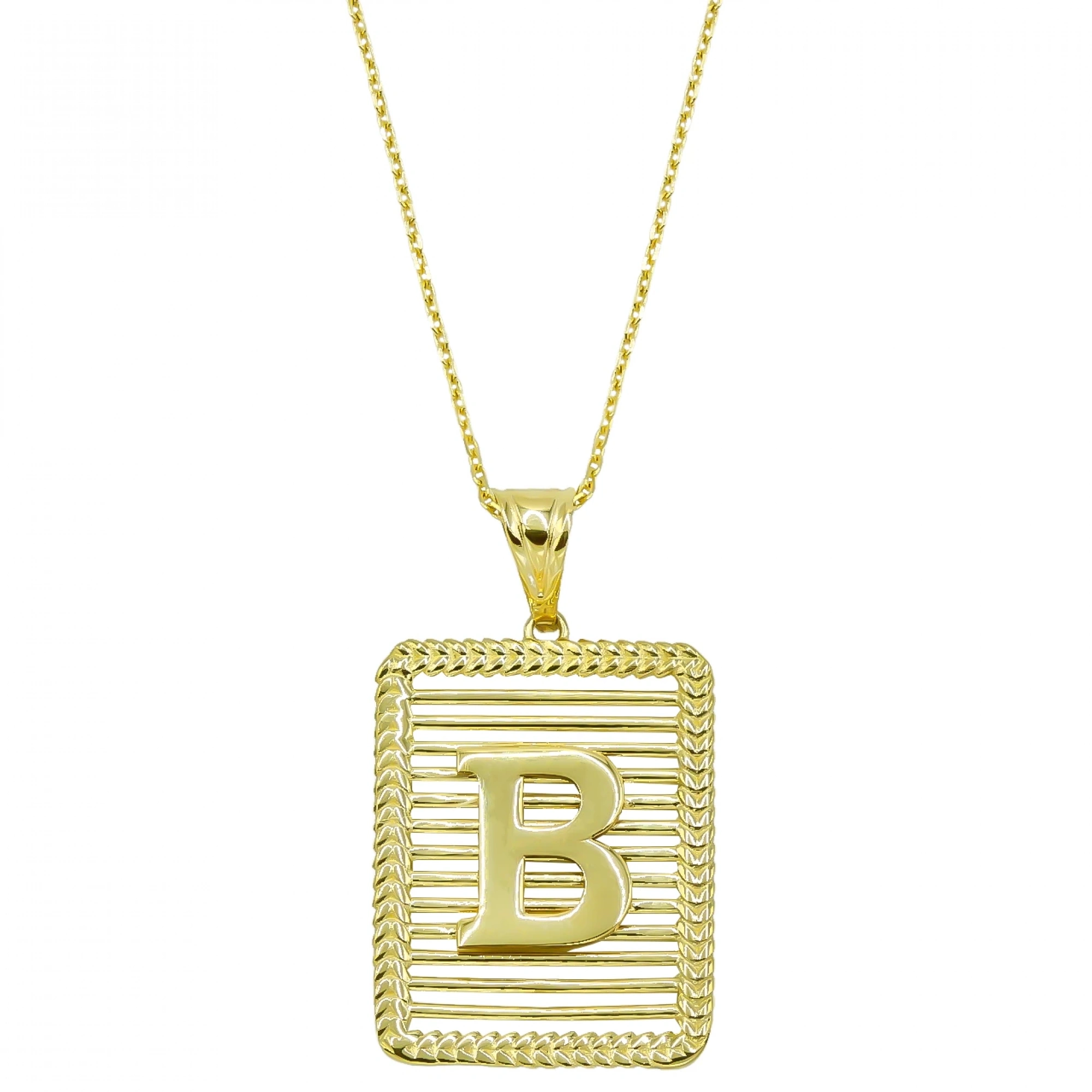 Başak Çerçeve Izgara 14 Ayar Altın Harf Kolye