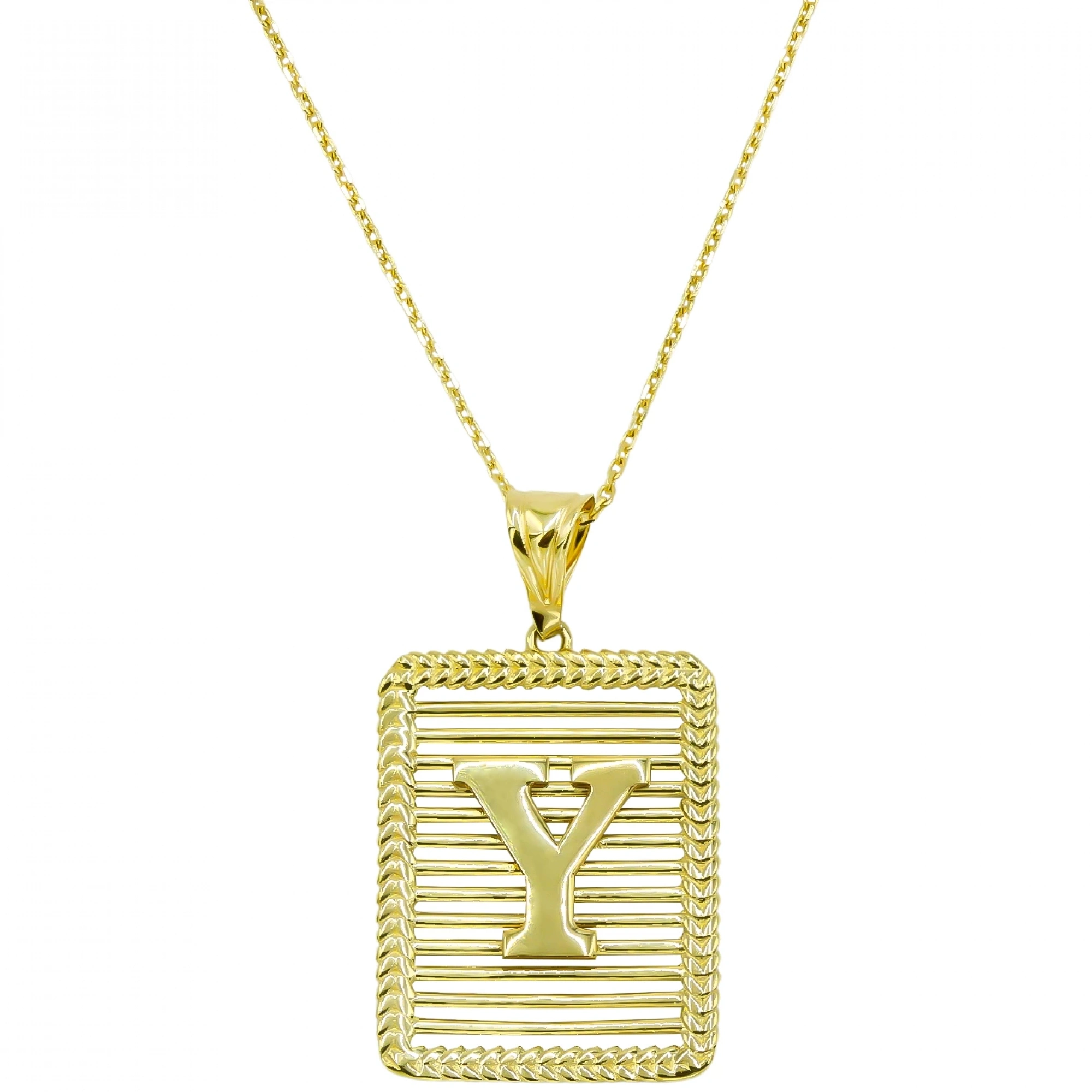 Başak Çerçeve Izgara 14 Ayar Altın Harf Kolye