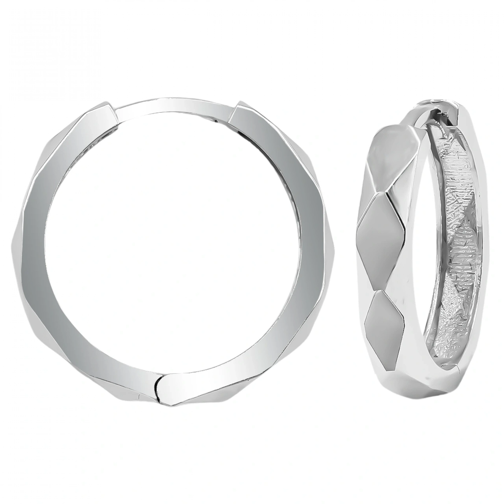 Beyaz Altın Geometrik  14 Ayar Halka Küpe