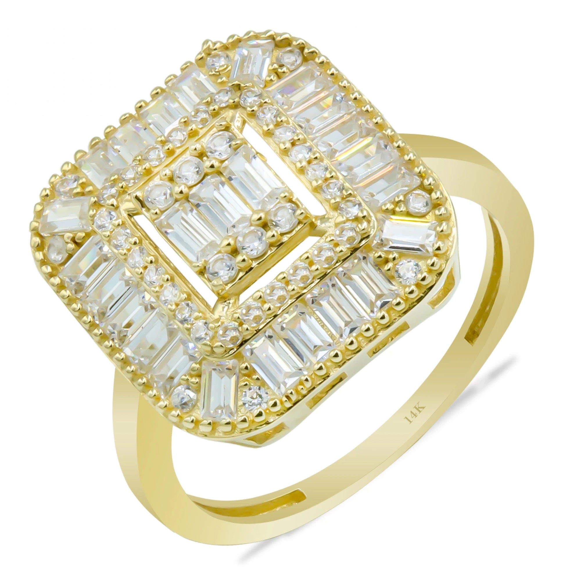 Büyük Taşlı 14 Ayar Altın Baget Yüzük