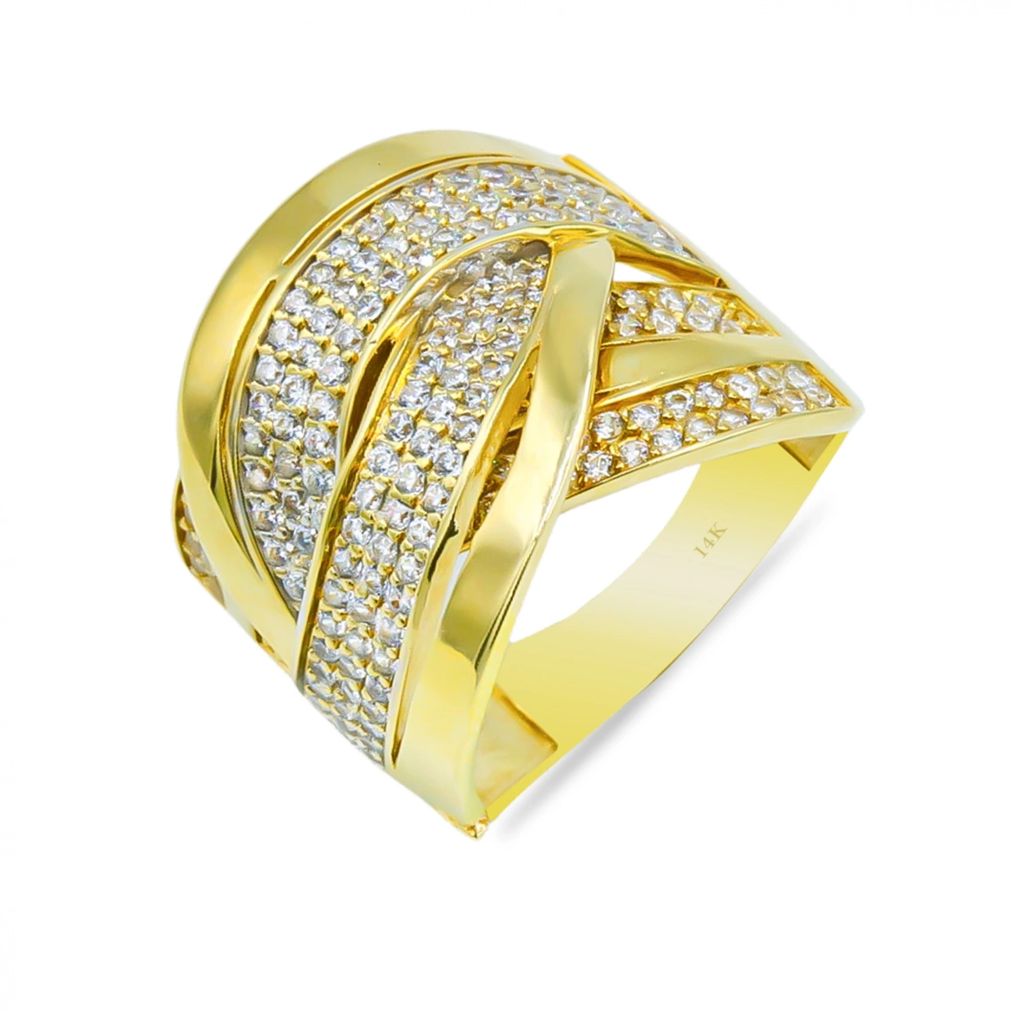 Çapraz Taşlı Fantezi 14 Ayar Altın Yüzük