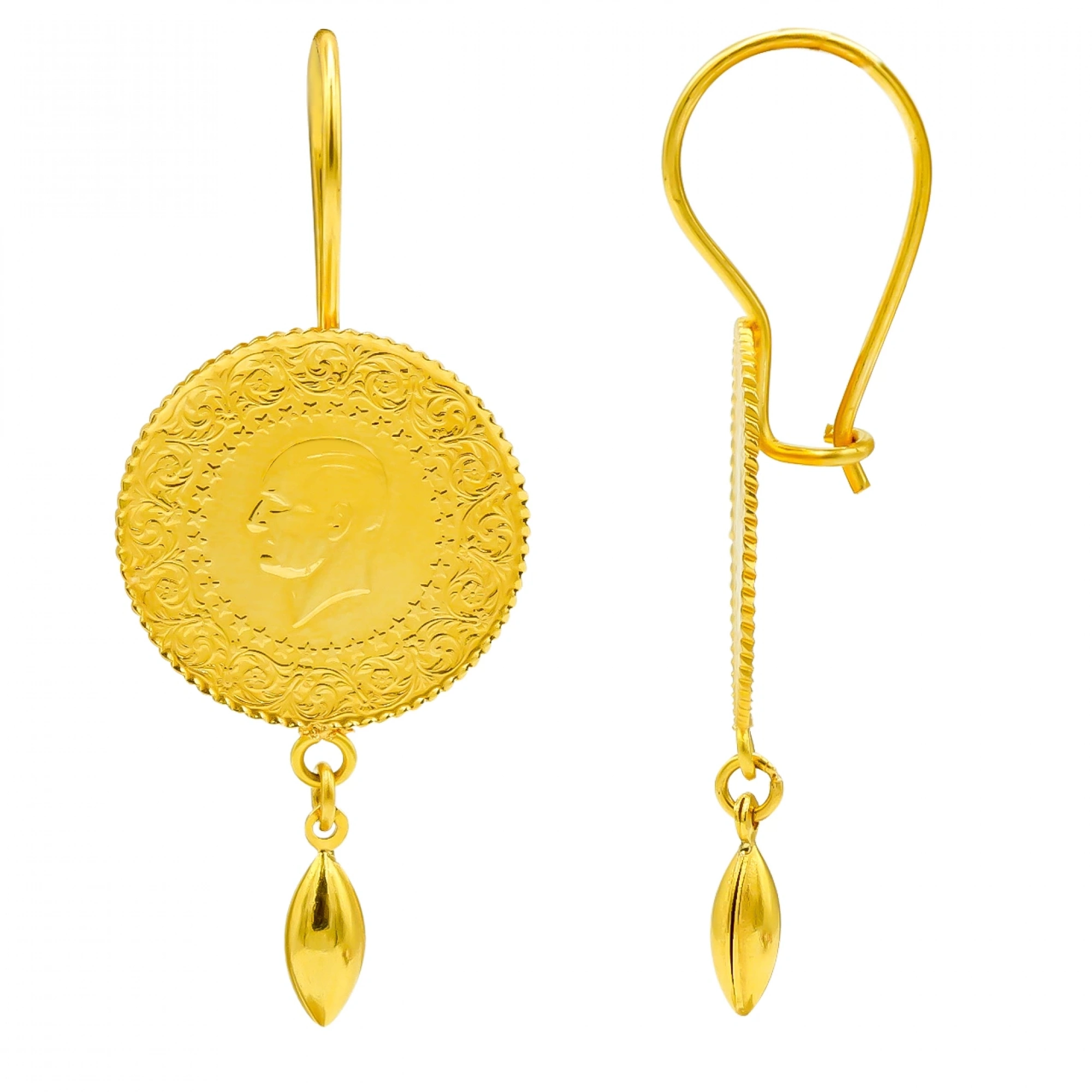 Çeyrekli 22Ayar Sallantılı Altın Küpe