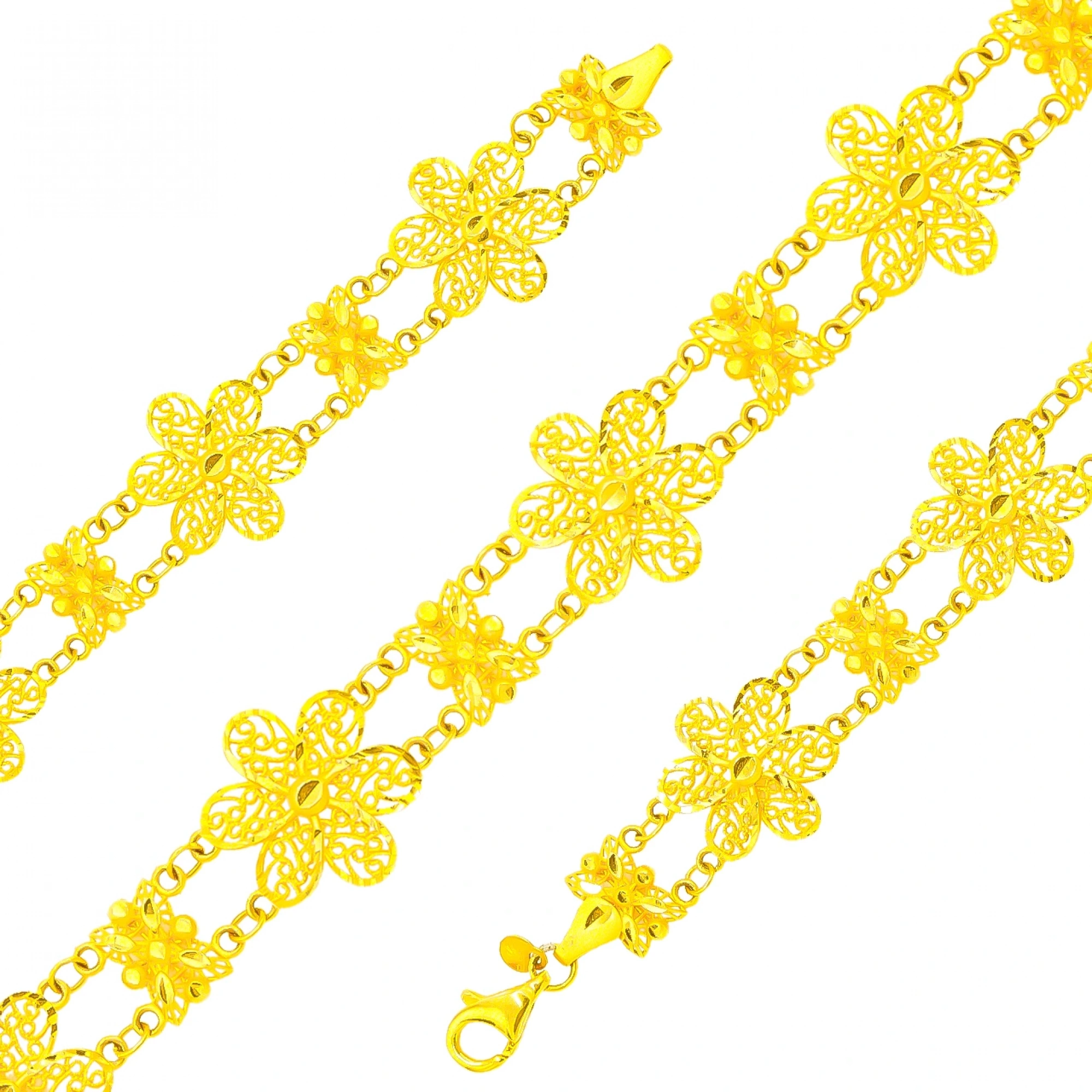 Çiçek Desenli 22 Ayar Altın Bileklik