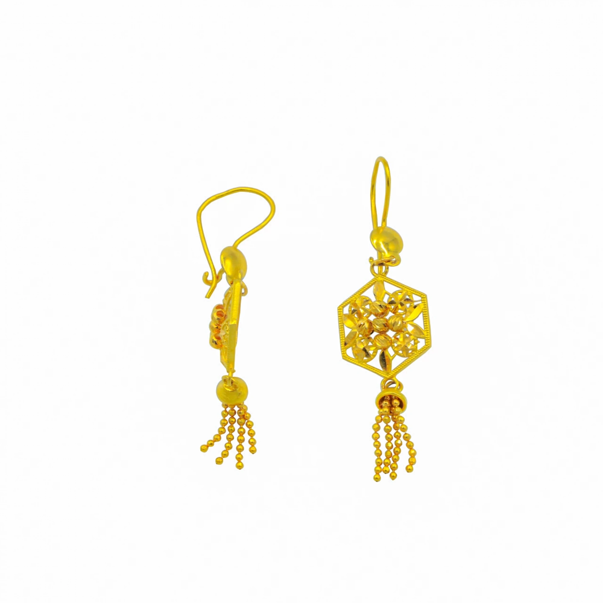 Çiçek Motifli 22 Ayar Sallantılı Altın Küpe