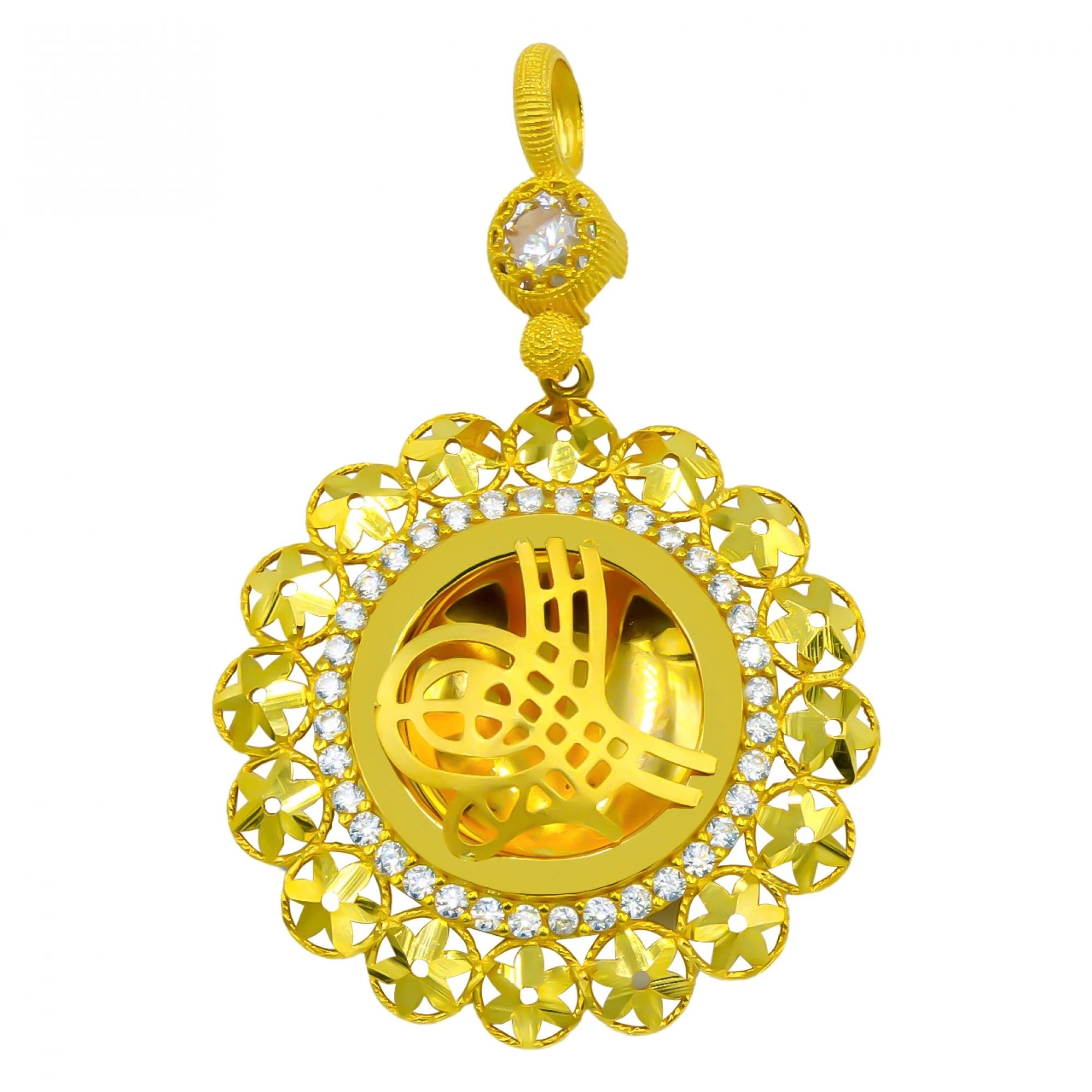 Çiçekli 8 Ayar Altın Tuğra Kolye Ucu