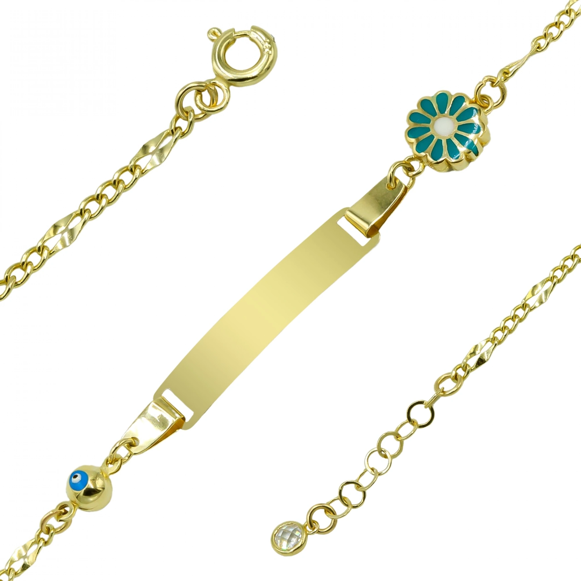 Çiçekli Plaka 14 Ayar Altın Çocuk Künyesi