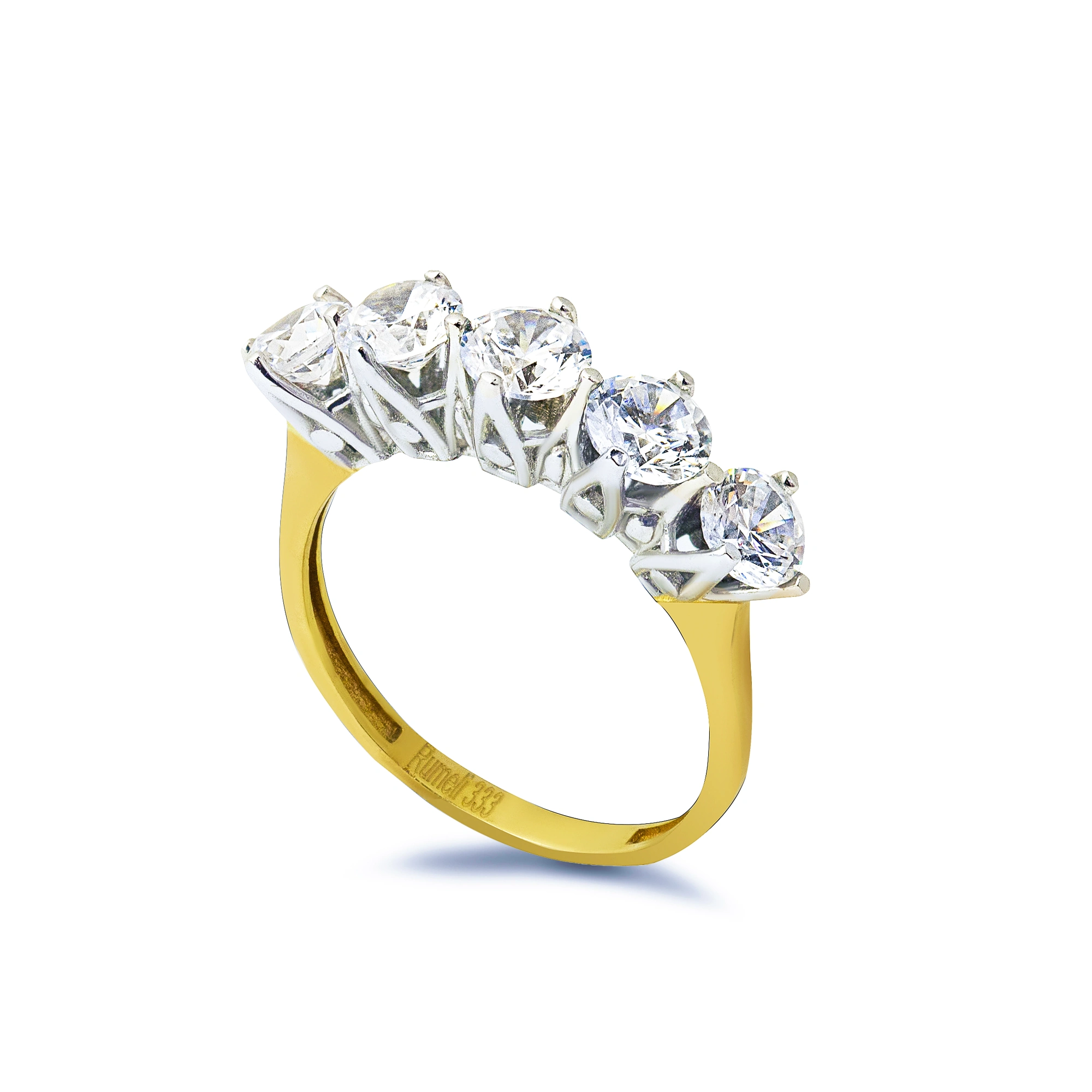 Çift Renkli Beştaş 8 Ayar Altın Yüzük