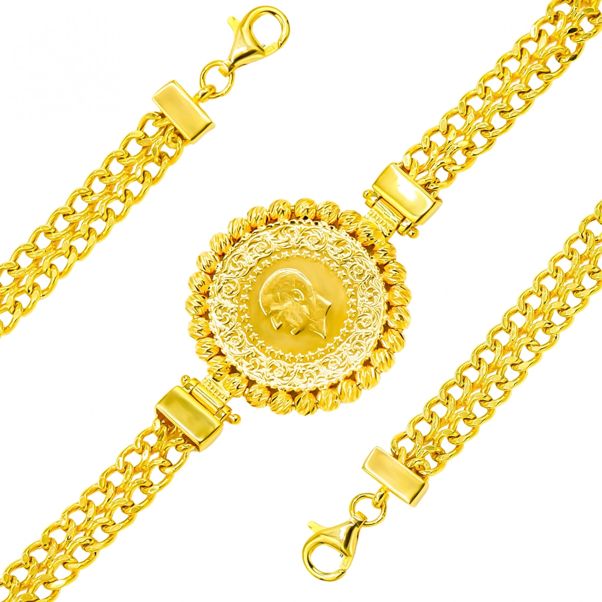 Çift Sıra Döküm Çeyrekli 14 Ayar Altın Bileklik