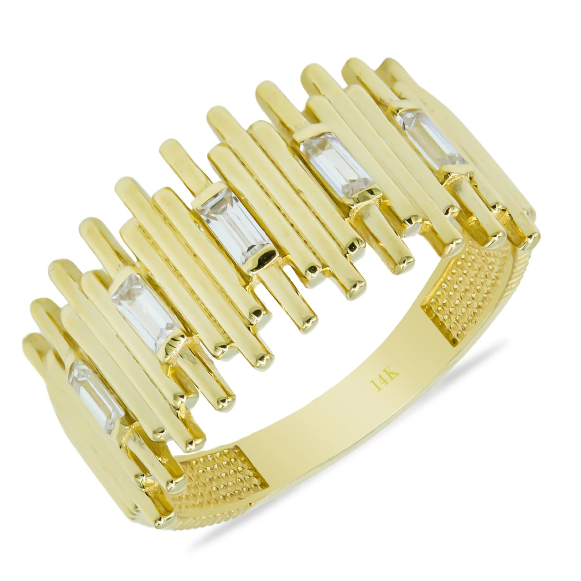 Çubuk Desenli 14 Ayar Altın Yüzük