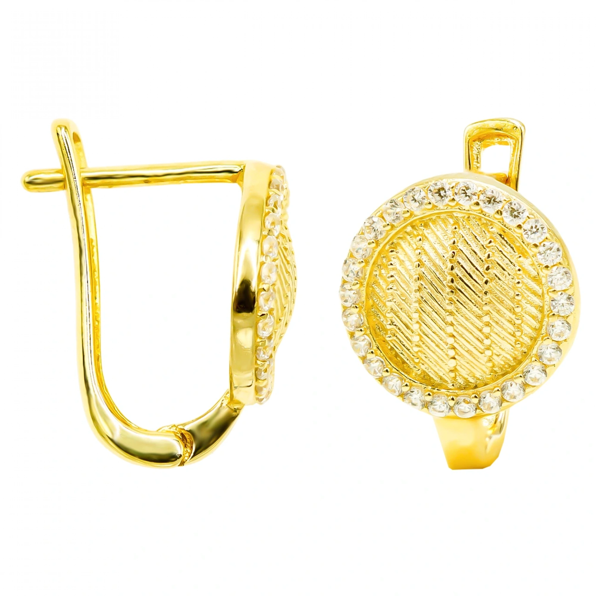 Yuvarlak Taşlı 14 Ayar Klipsli Altın Küpe