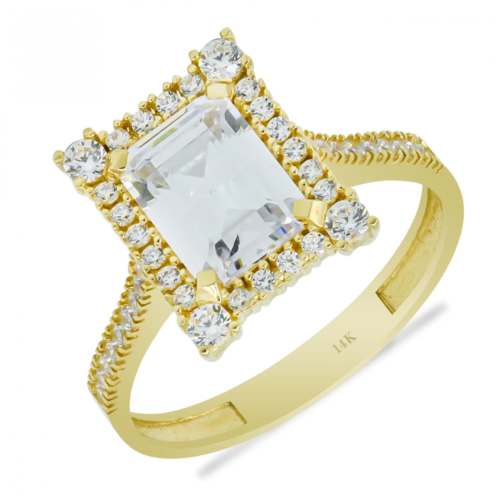 Dikdörtgen 14 Ayar Altın Baget Yüzük