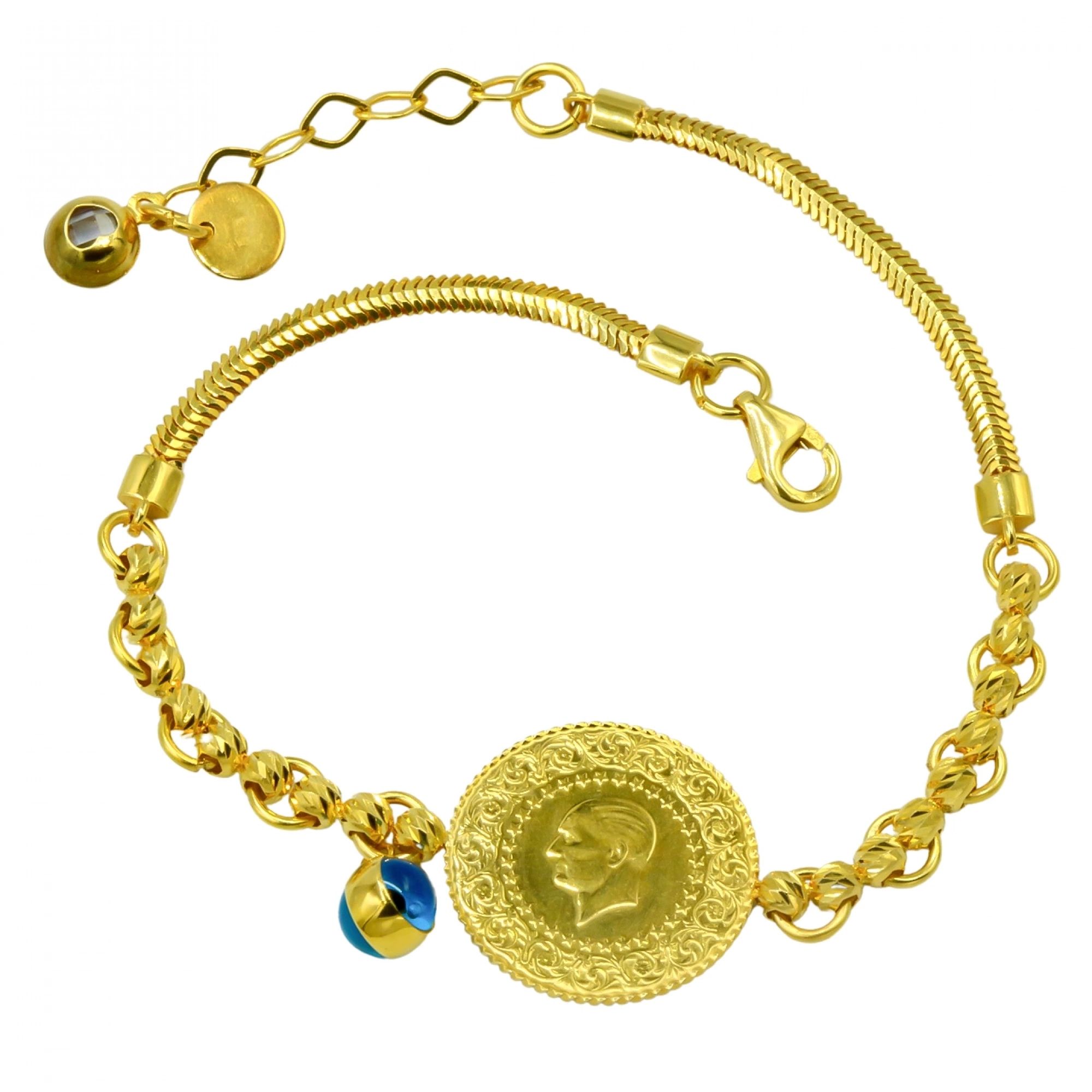 Dorikalı Nazar Boncuklu 14 Ayar Çeyrek Altın Bileklik