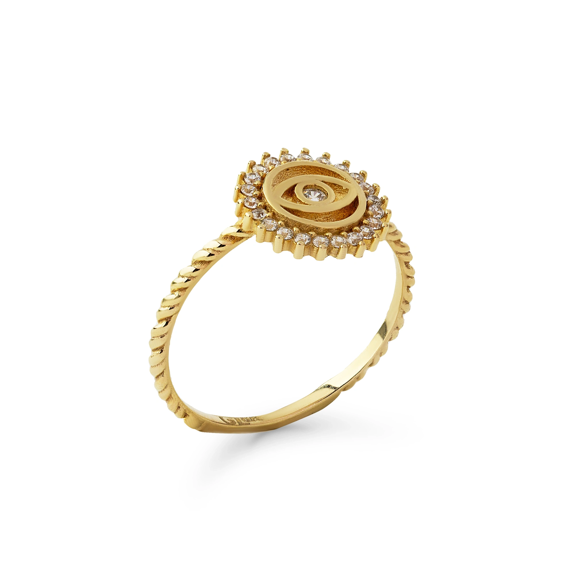 Göz Detaylı Taşlı 8 Ayar Altın Yüzük