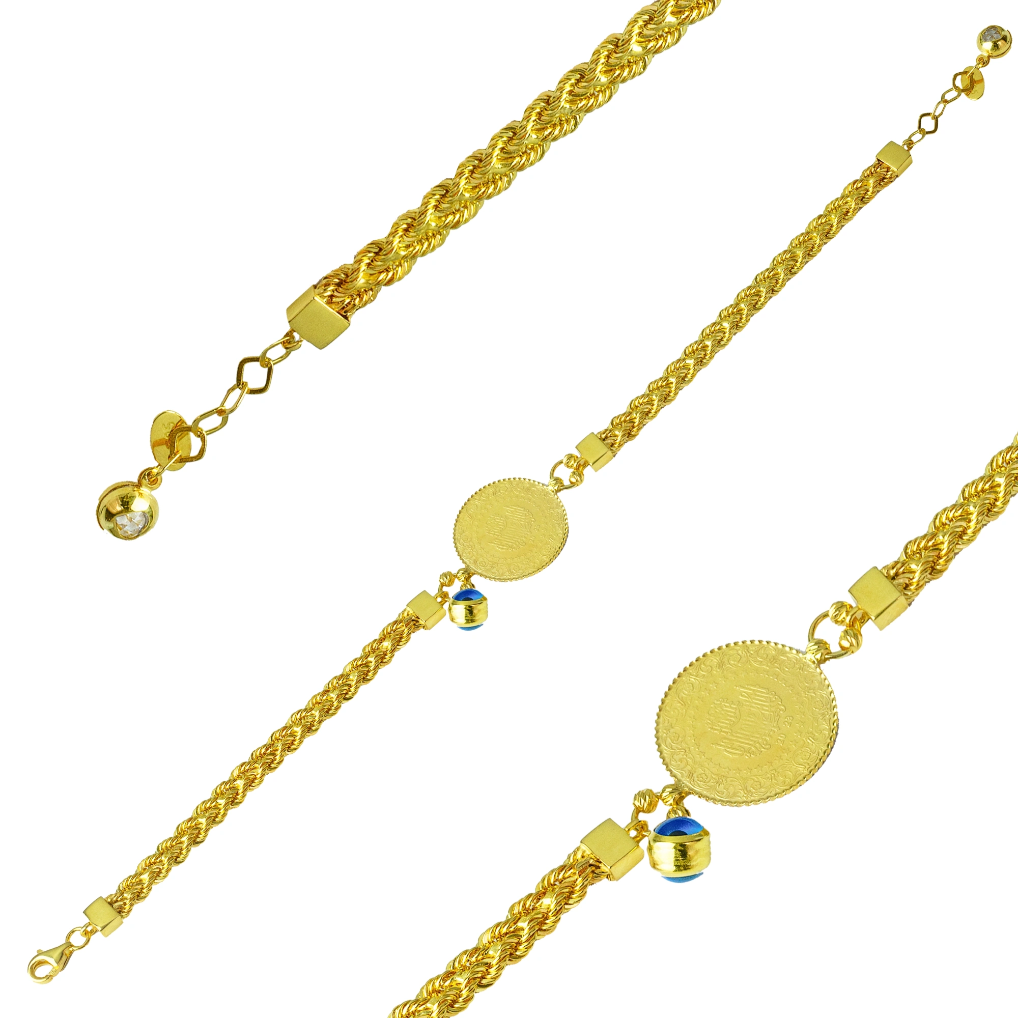 Halat Zincirli 14 Ayar Çeyrekli Bileklik