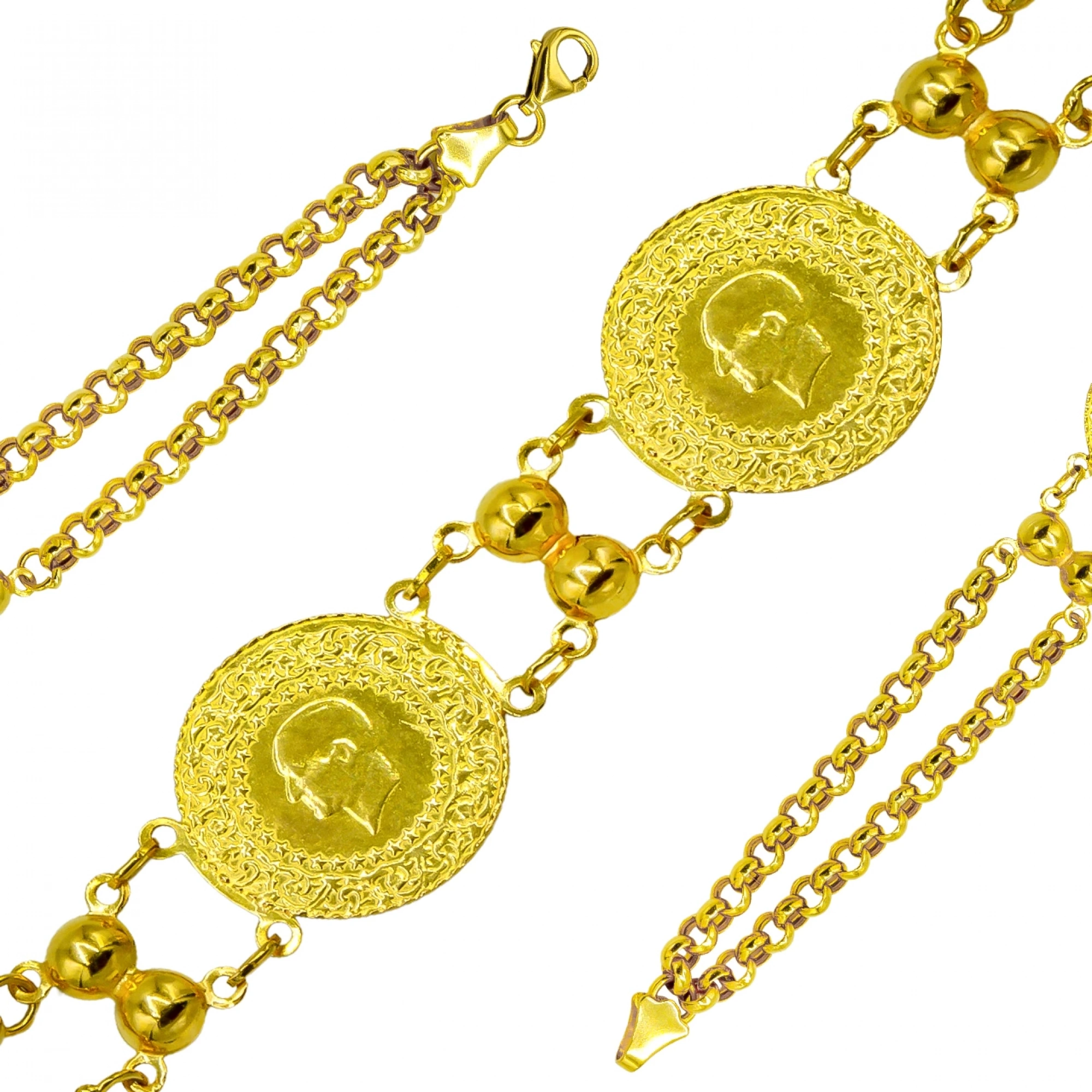 İkili Doch 22 Ayar Çeyrekli Altın Bileklik