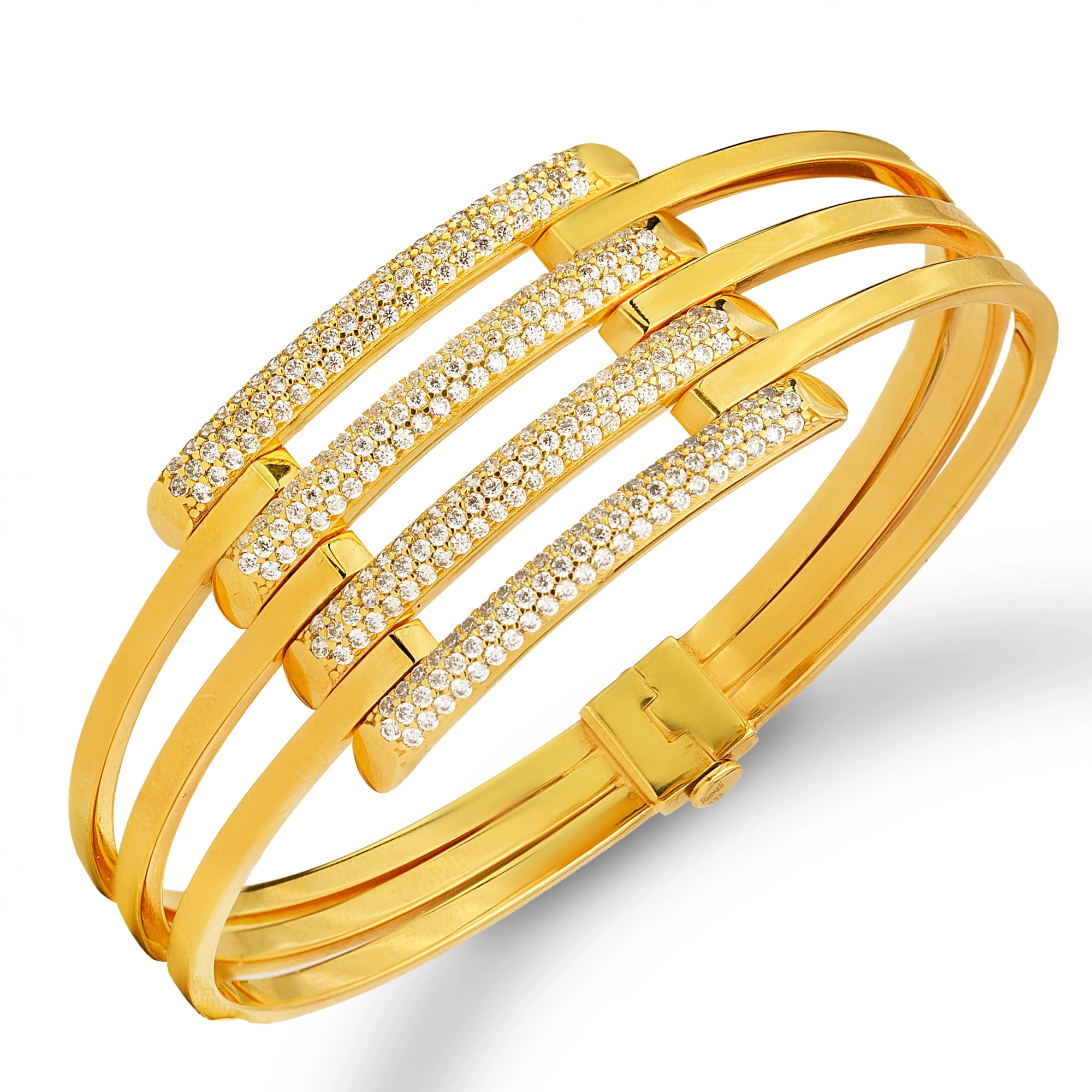 Kaburga Taşlı 8 Ayar Kelepçe Bilezik