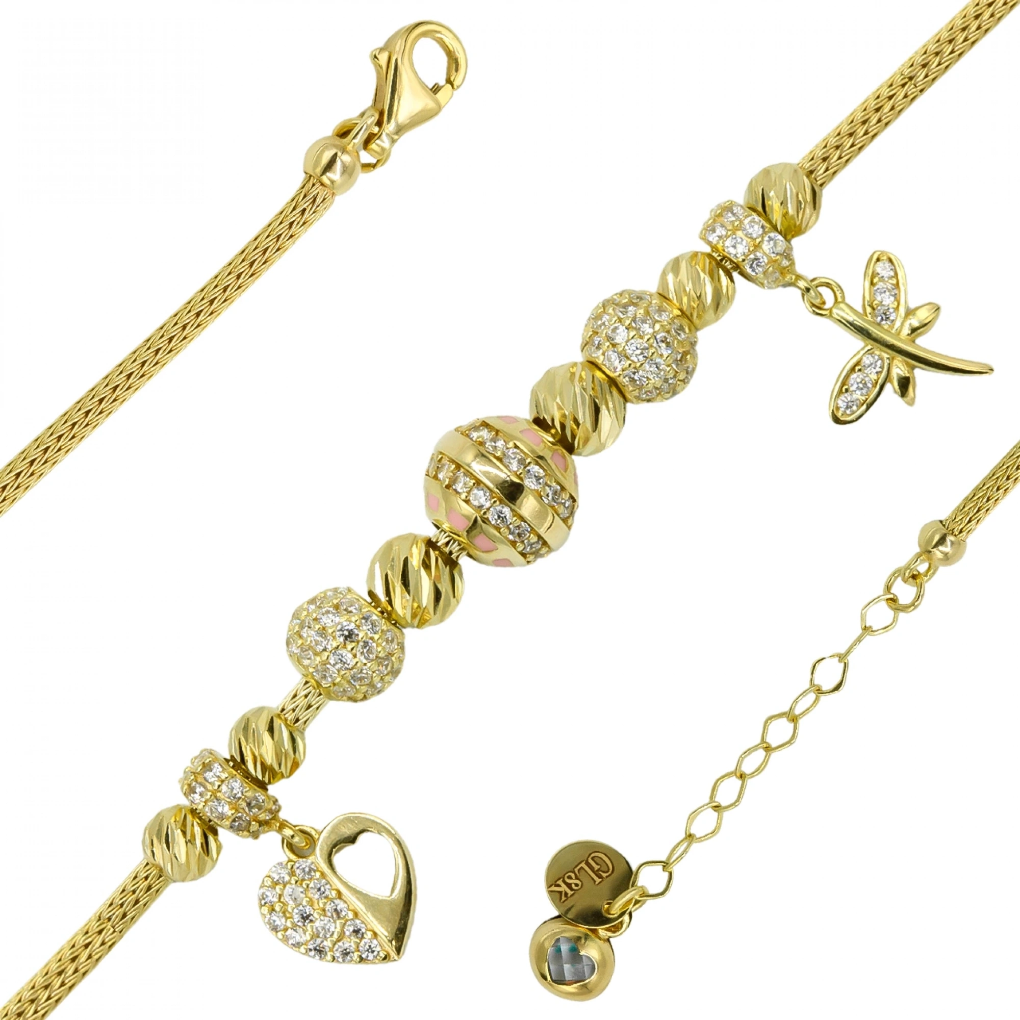 Kalp Charmlı Pandora 8 Ayar Altın Bileklik