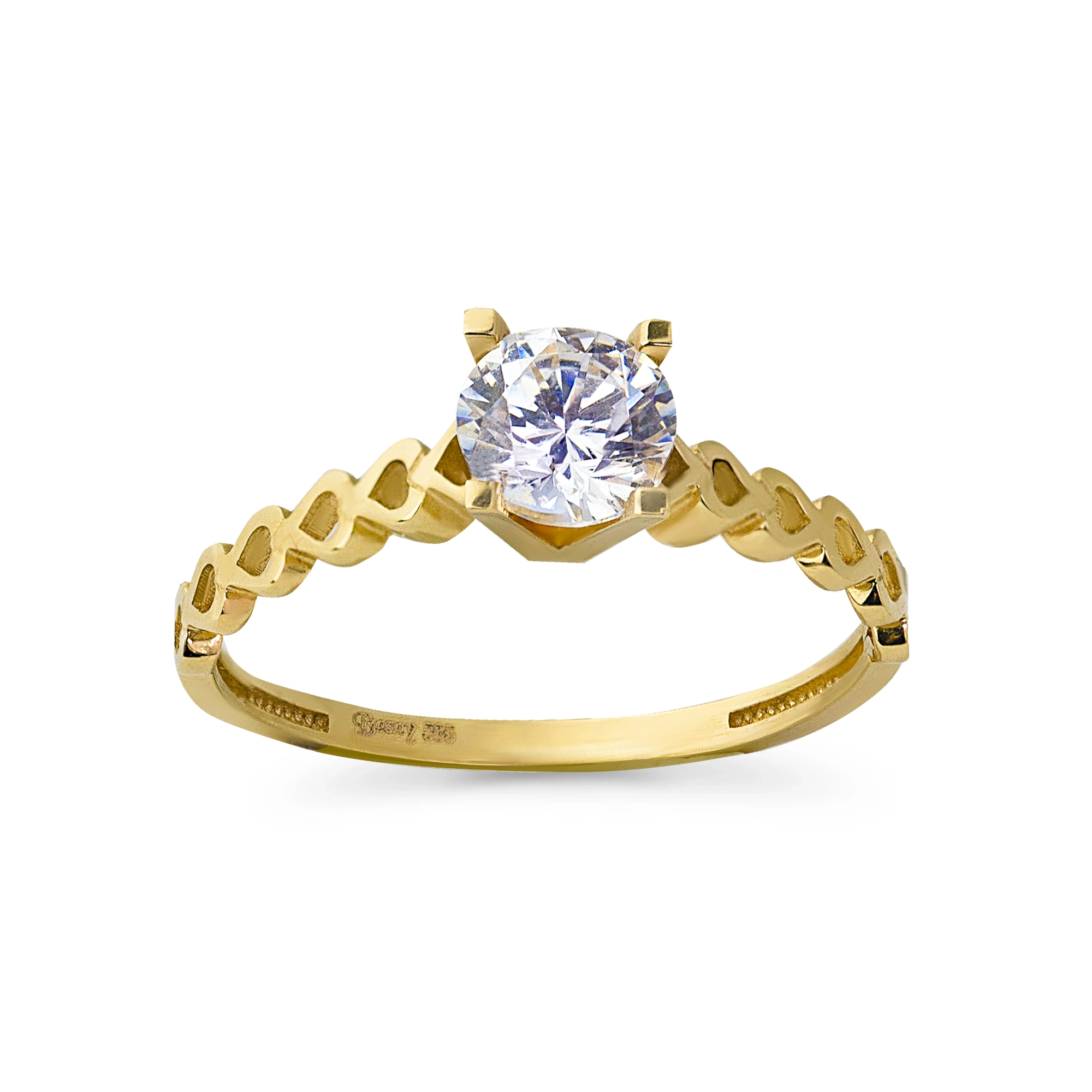 Kalp İşlemeli Tektaş 14 Ayar Altın Yüzük