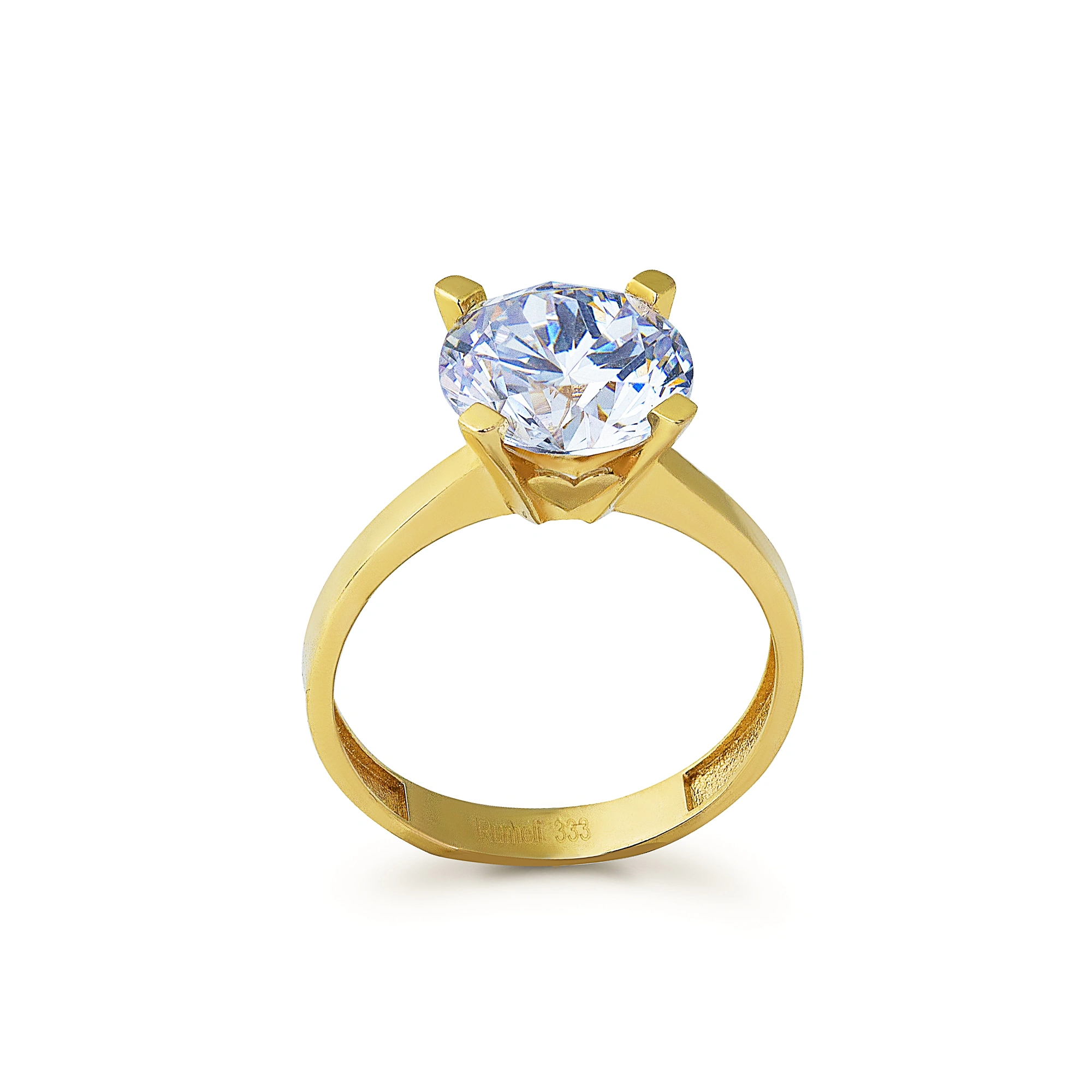 Kalp Motifli Tektaş 8 Ayar Altın Yüzük