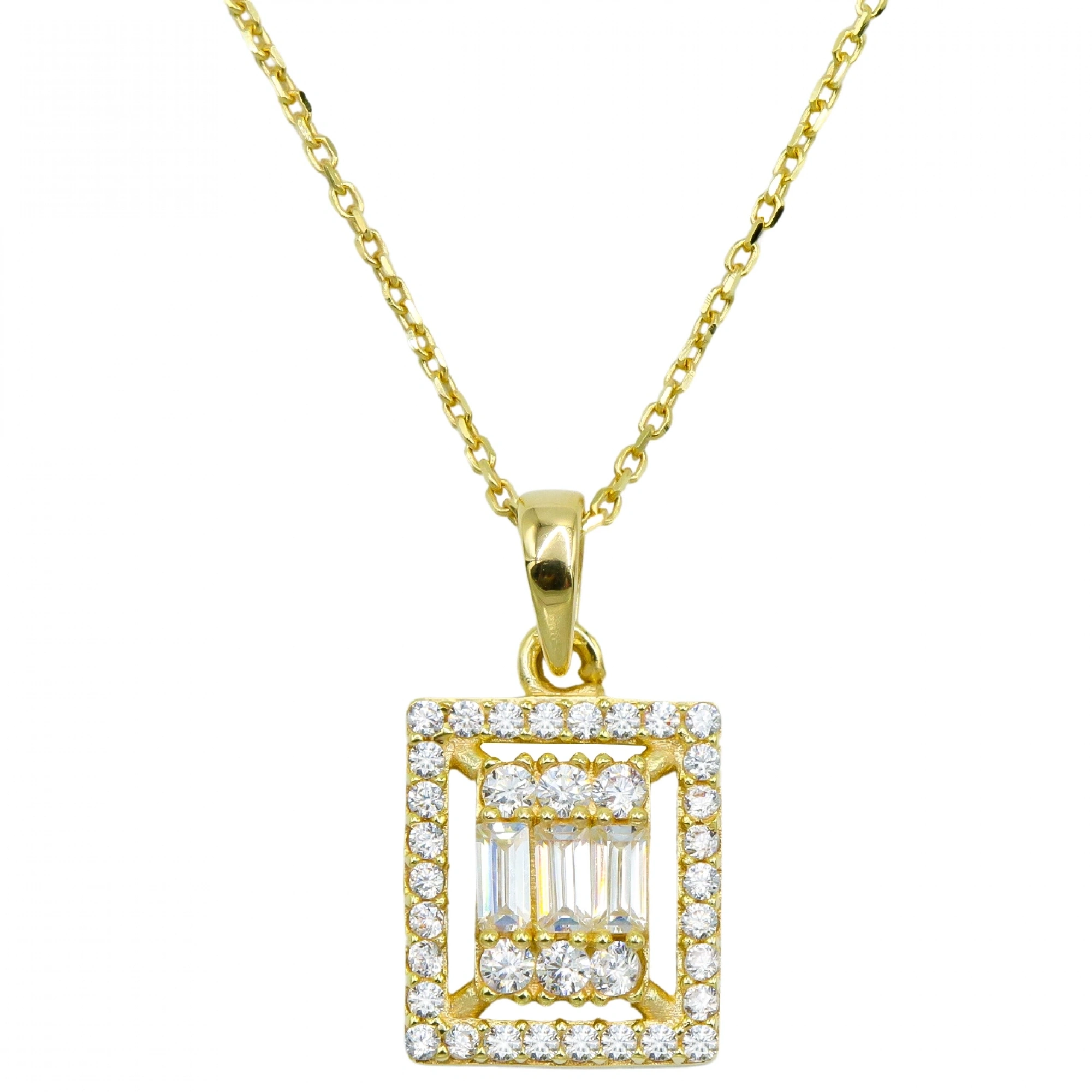 Taşlı Baget 8 Ayar Altın Kolye