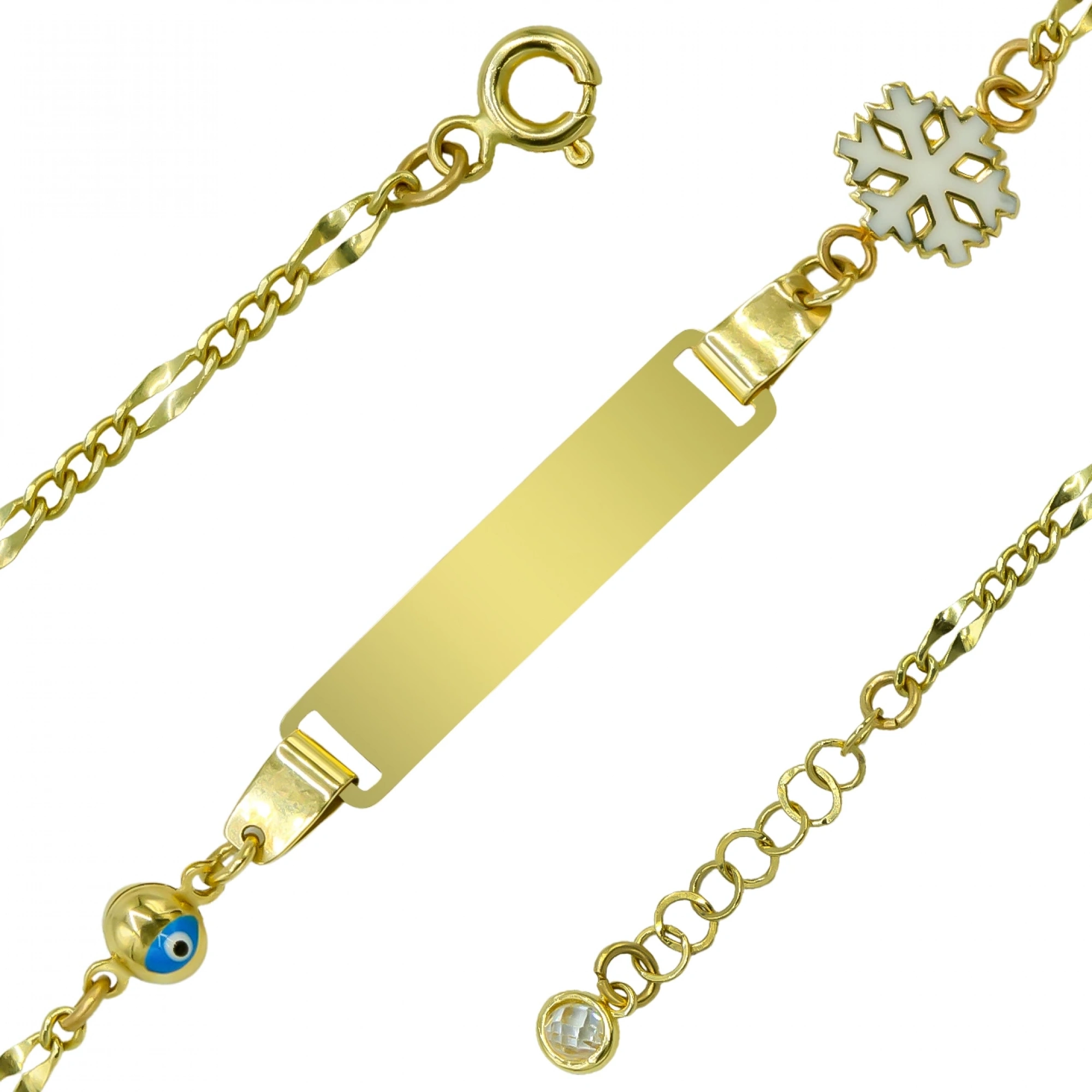 Kar Taneli Plakalı 14 Ayar Altın Çocuk Künyesi