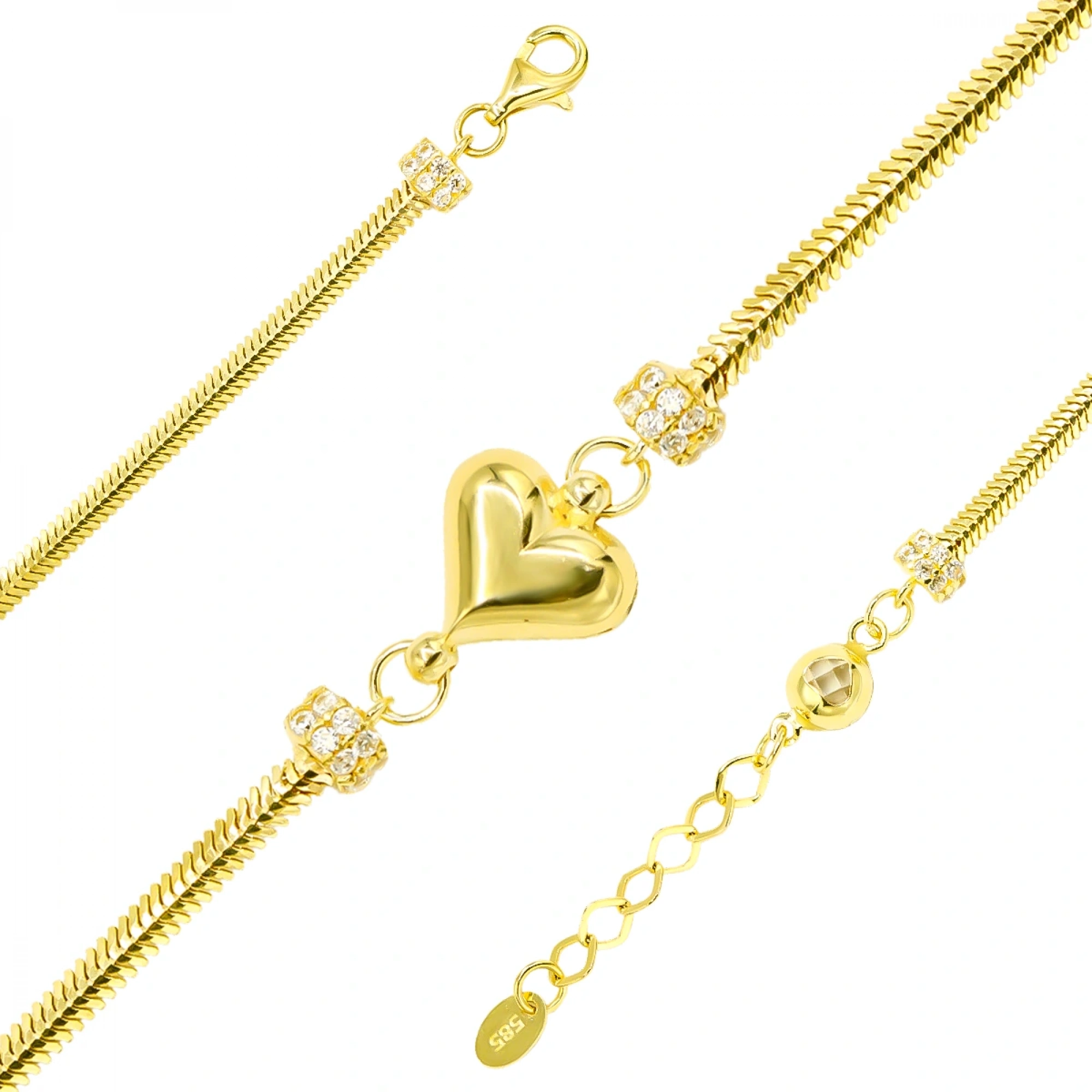 Kalp Balıksırtı 14 Ayar Altın Bileklik