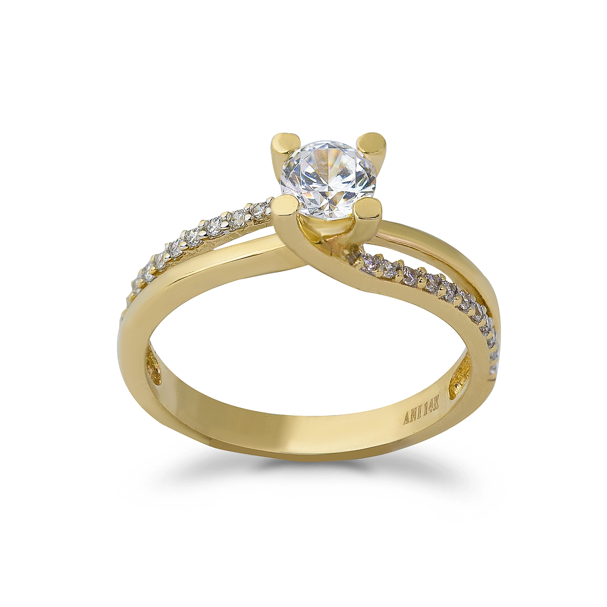 Kenarı Taşlı Tektaş 14 Ayar Altın Yüzük