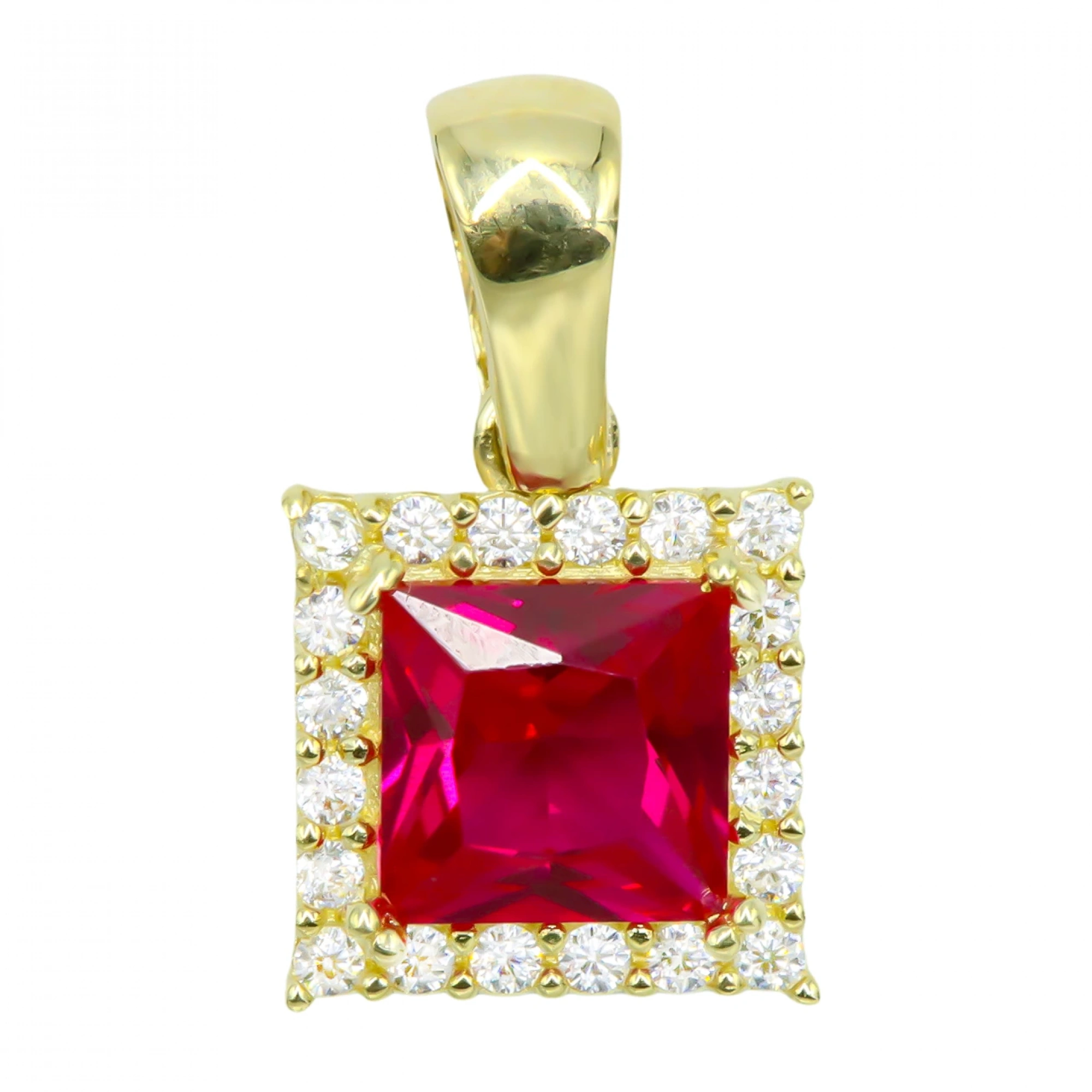 Kırmızı Kare Taşlı 14 Ayar Altın Kolye Ucu