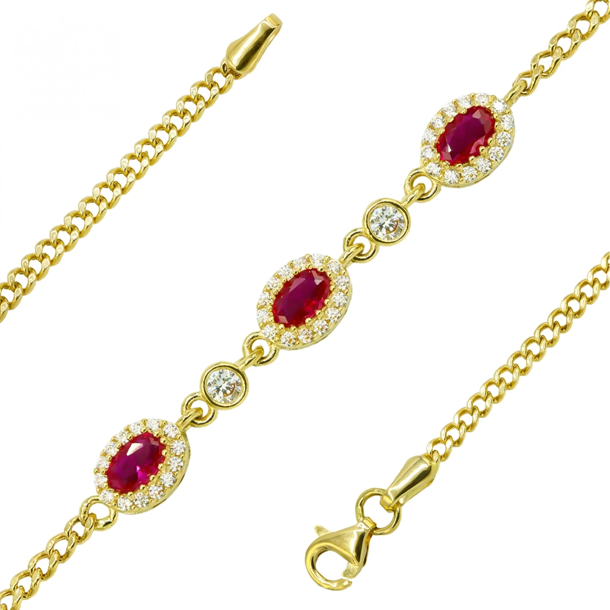 Kırmızı Taşlı 14 Ayar Altın Bileklik