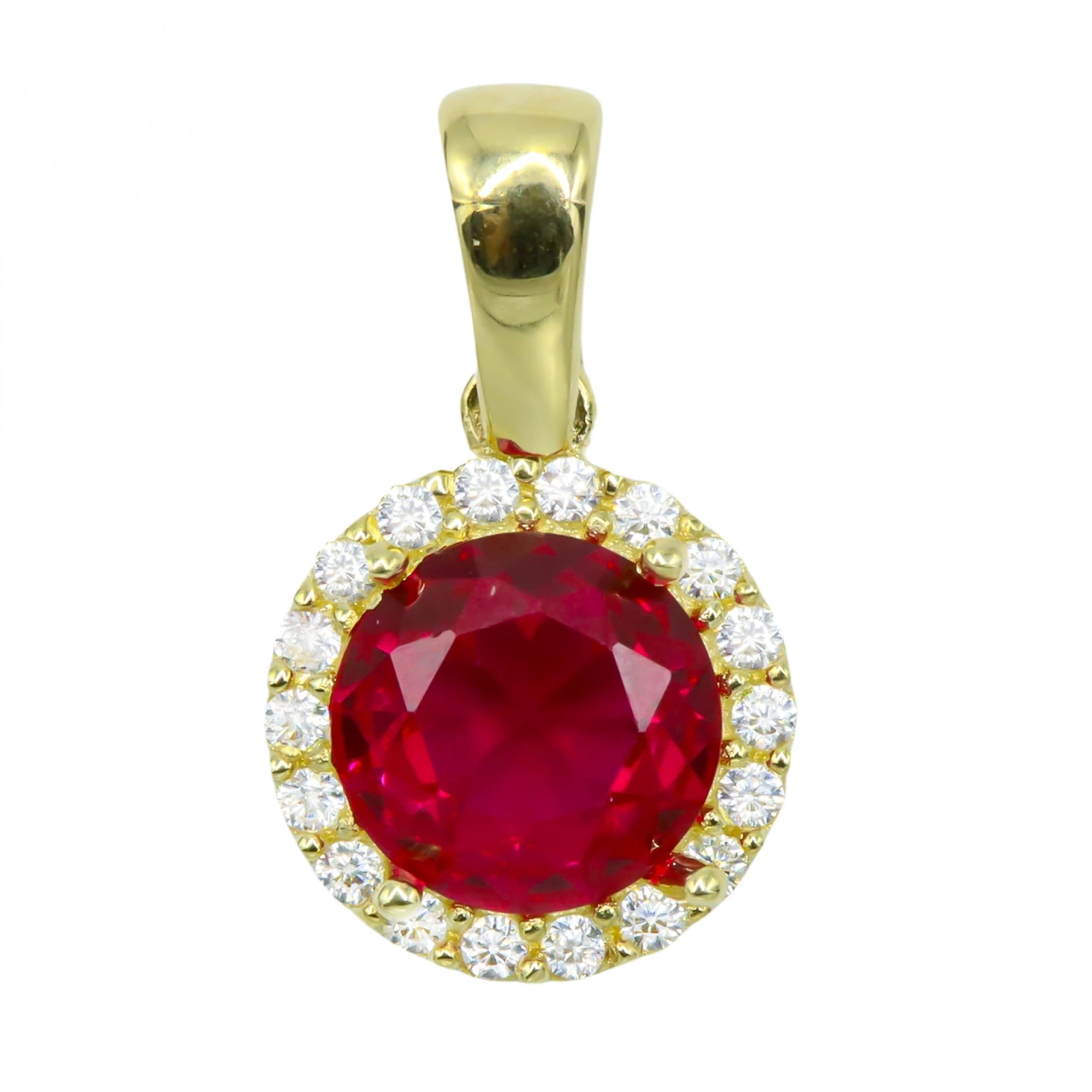 Kırmızı Yuvarlak Taşlı 14 Ayar Altın Kolye Ucu